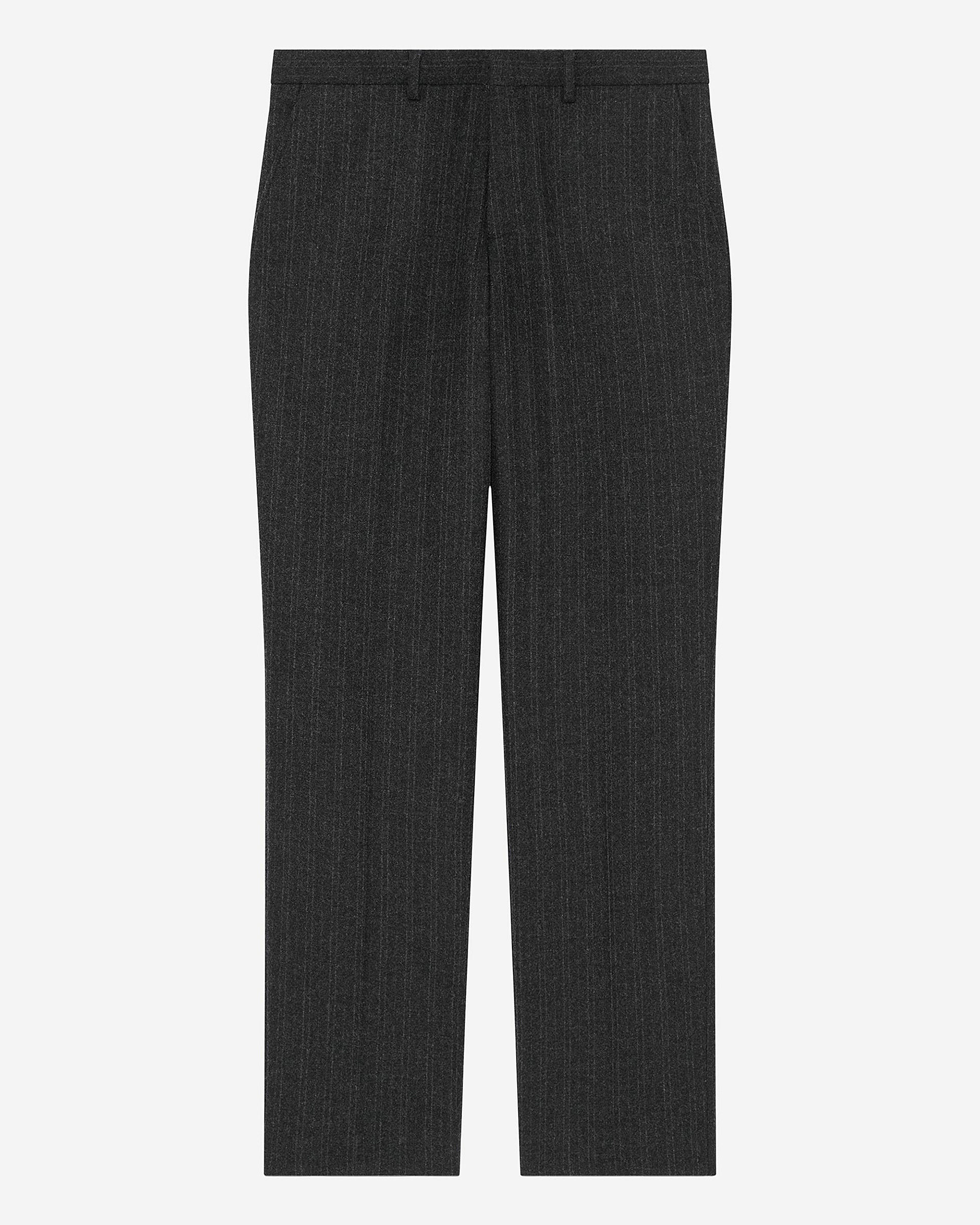 Dark grey pinstripe straight-leg suit pants