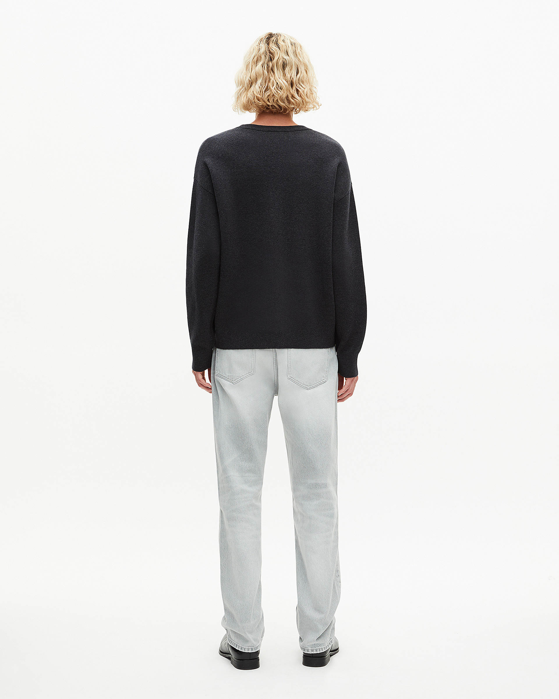 Grey double-faced wool round-neck sweater