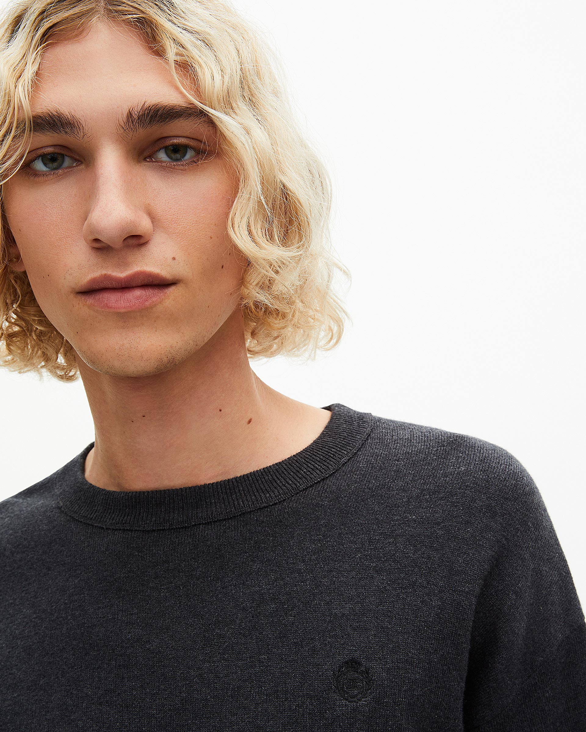 Grey double-faced wool round-neck sweater