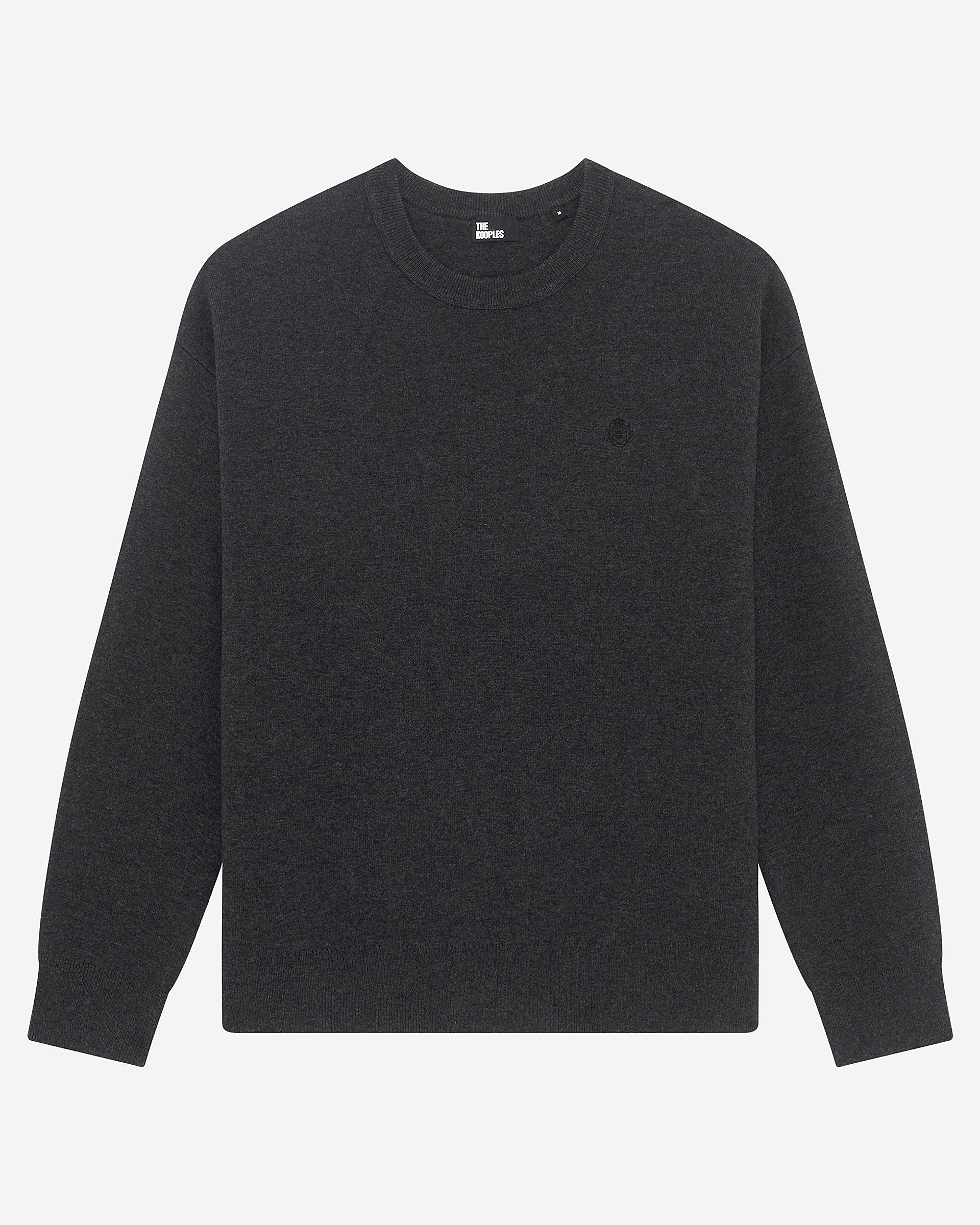 Grey double-faced wool round-neck sweater