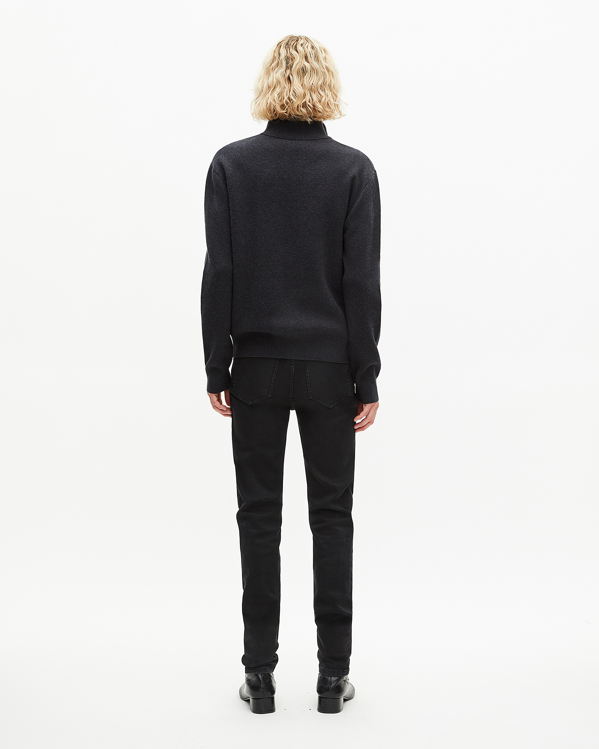 Grey double-faced wool trucker-neck sweater