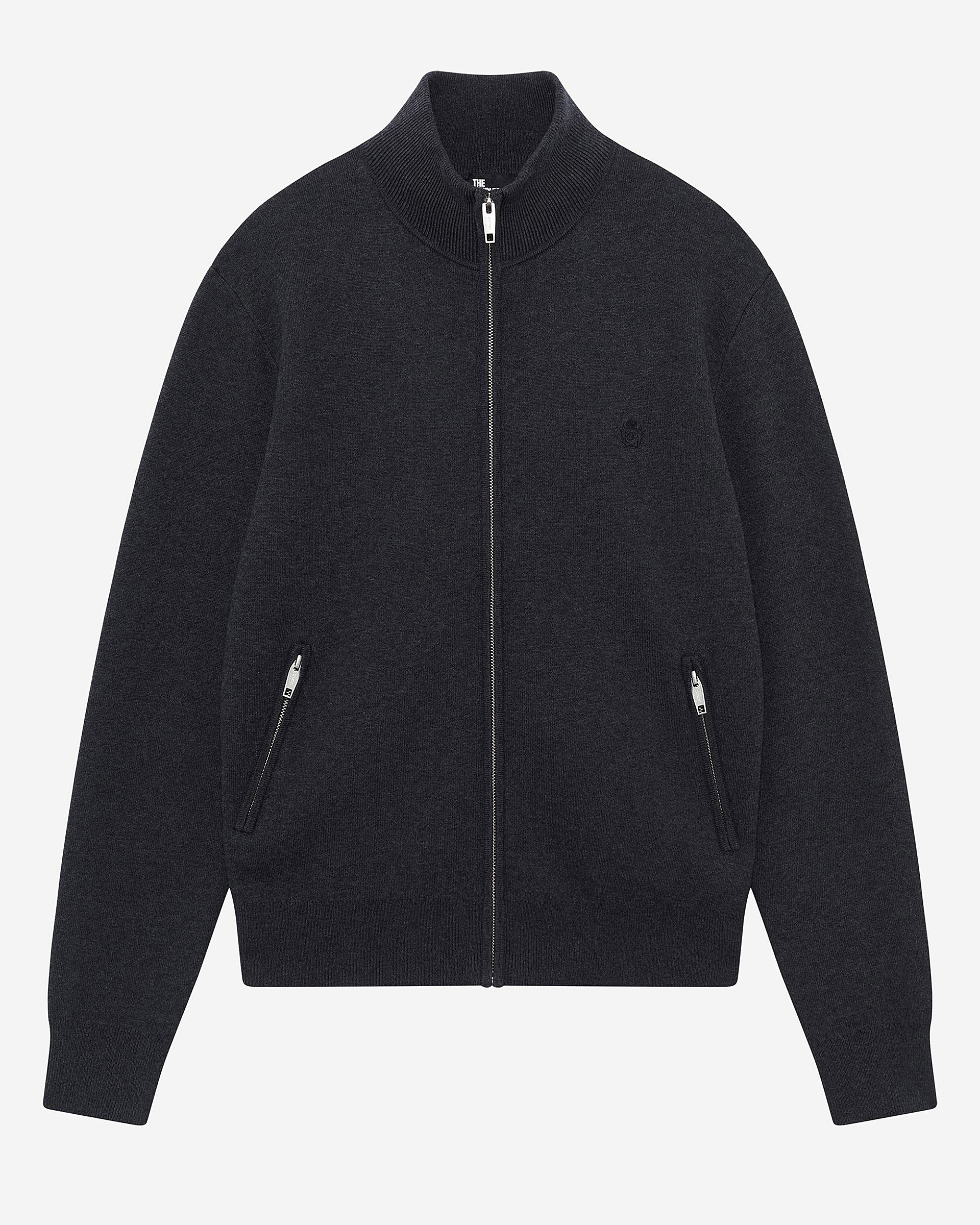 Double-sided wool cardigan with gray zip