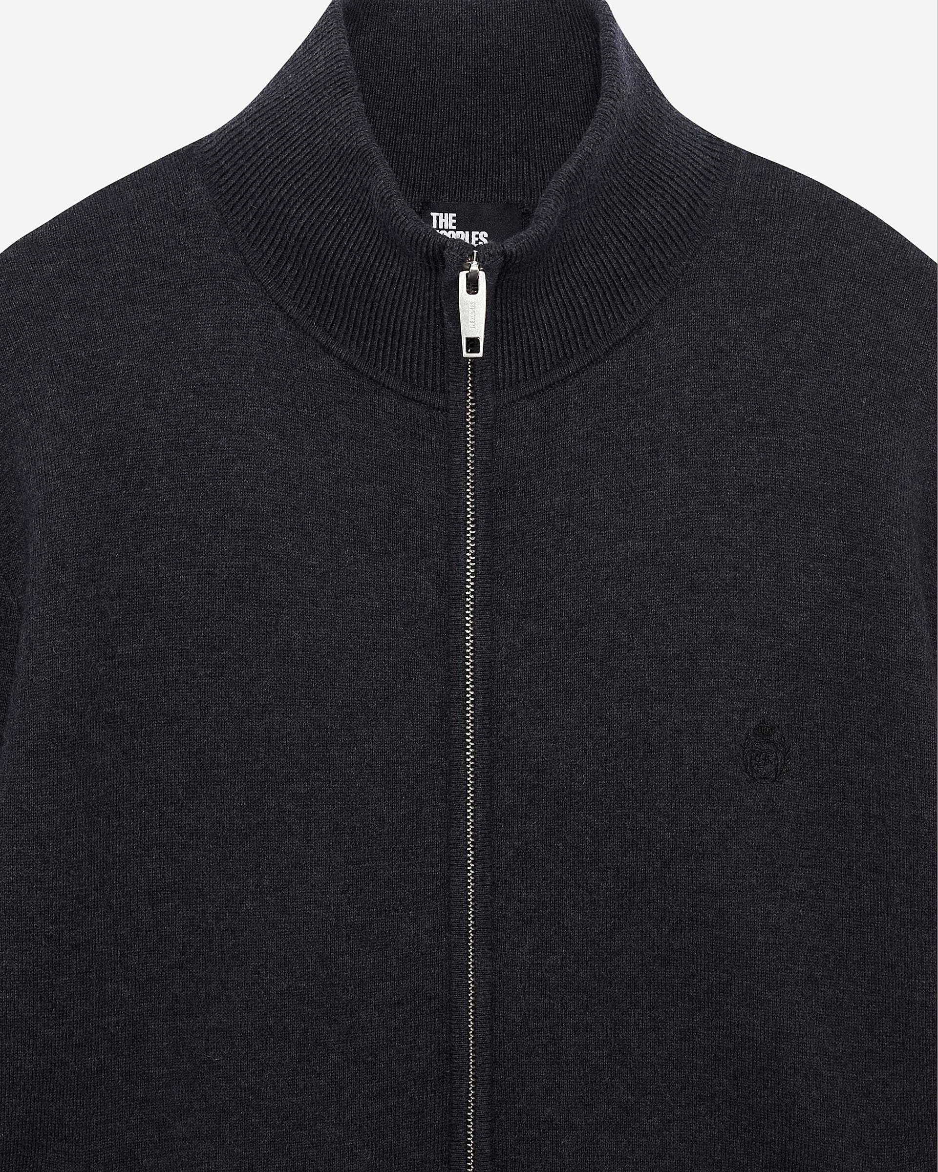 Double-sided wool cardigan with gray zip