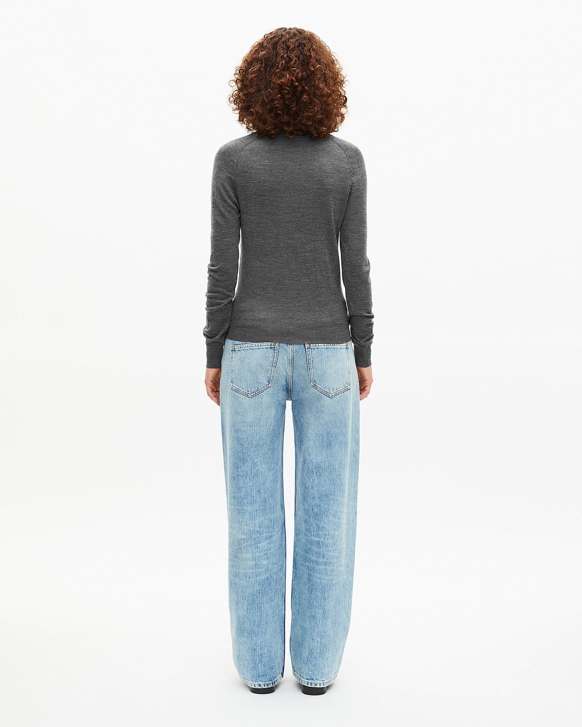 Grey merino wool V-neck sweater