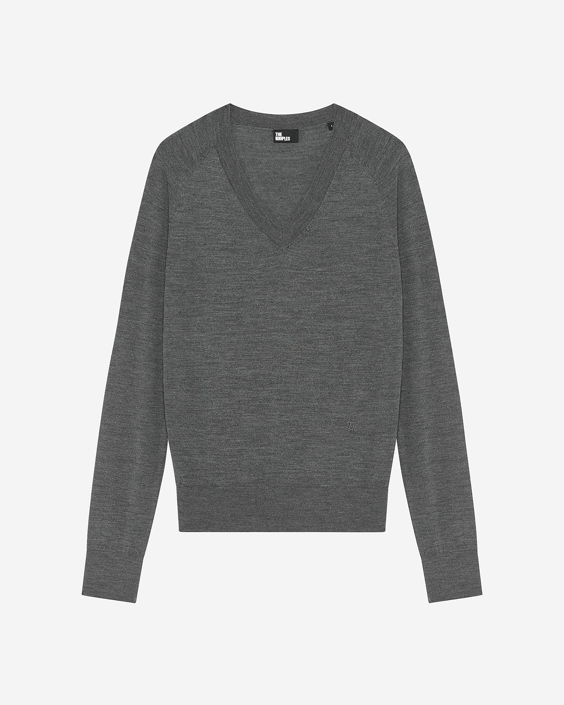 Grey merino wool V-neck sweater