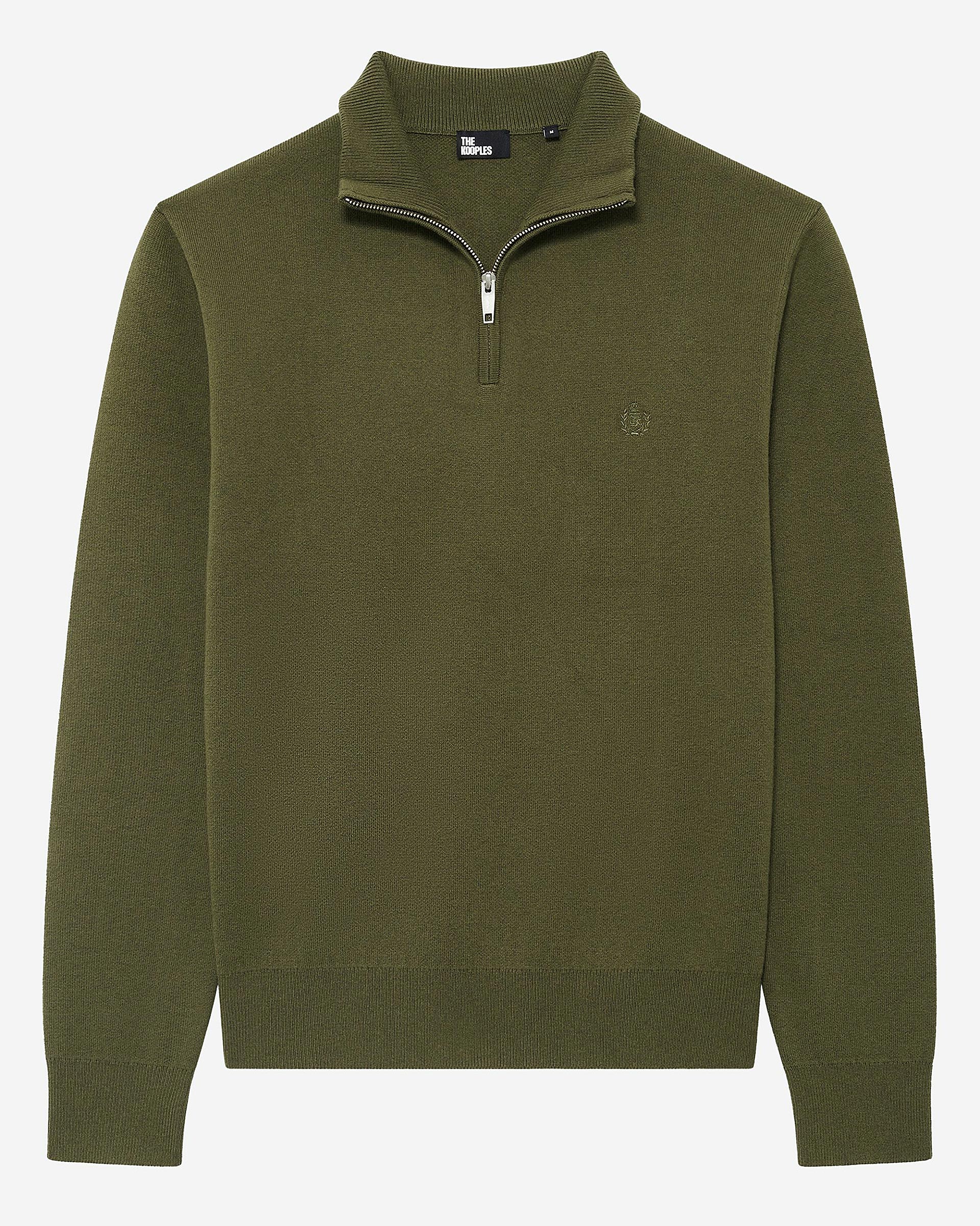 Double-faced khaki wool trucker-neck sweater