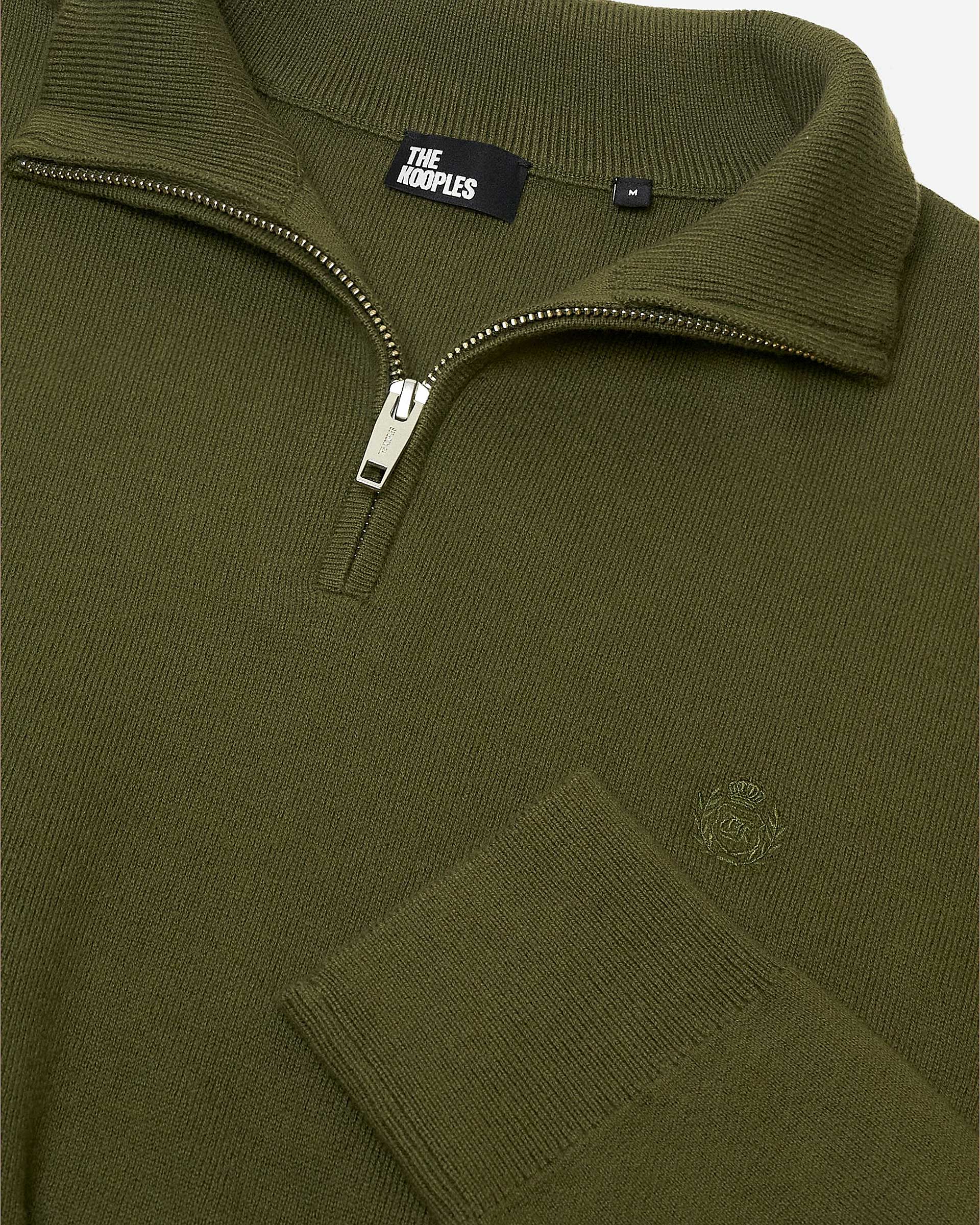 Double-faced khaki wool trucker-neck sweater