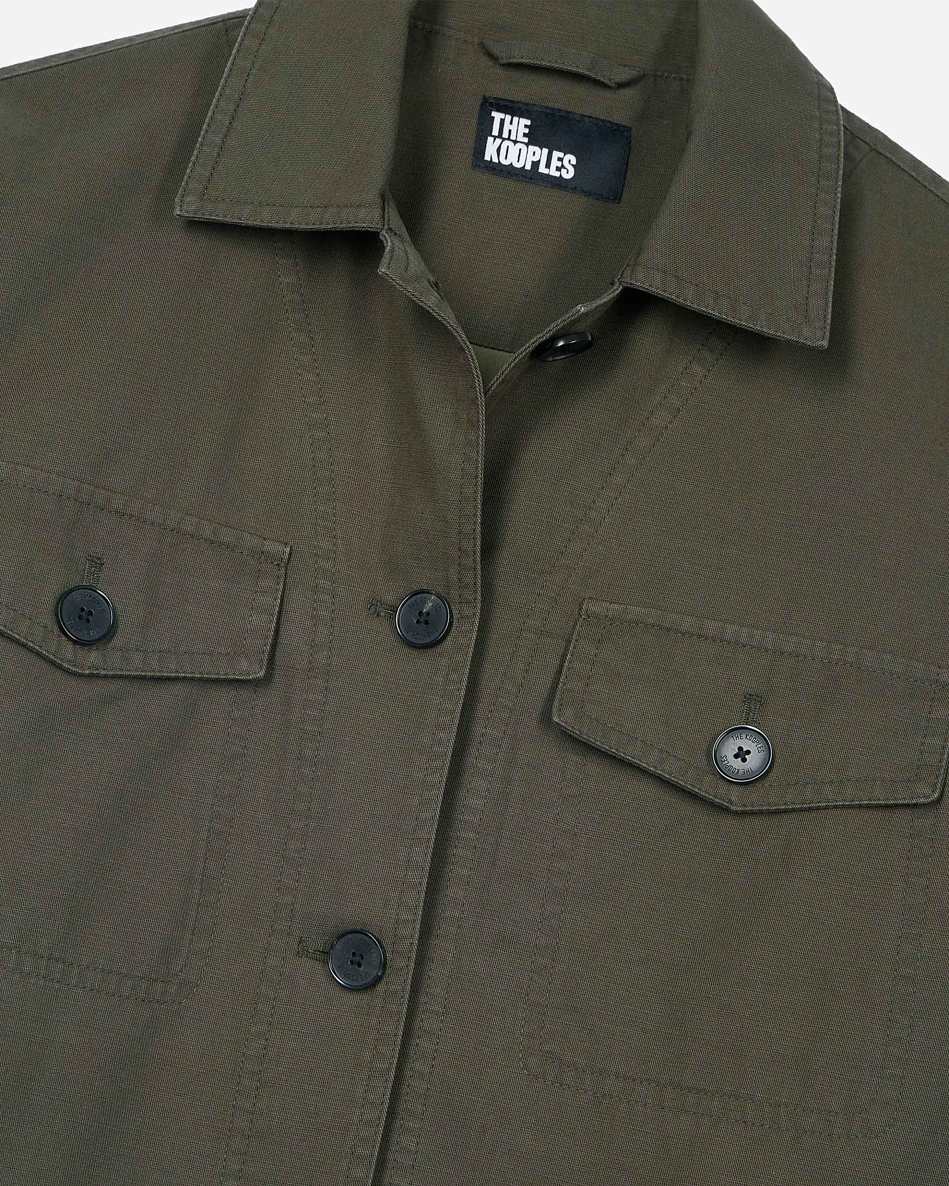 Embroidered back jacket in khaki cotton