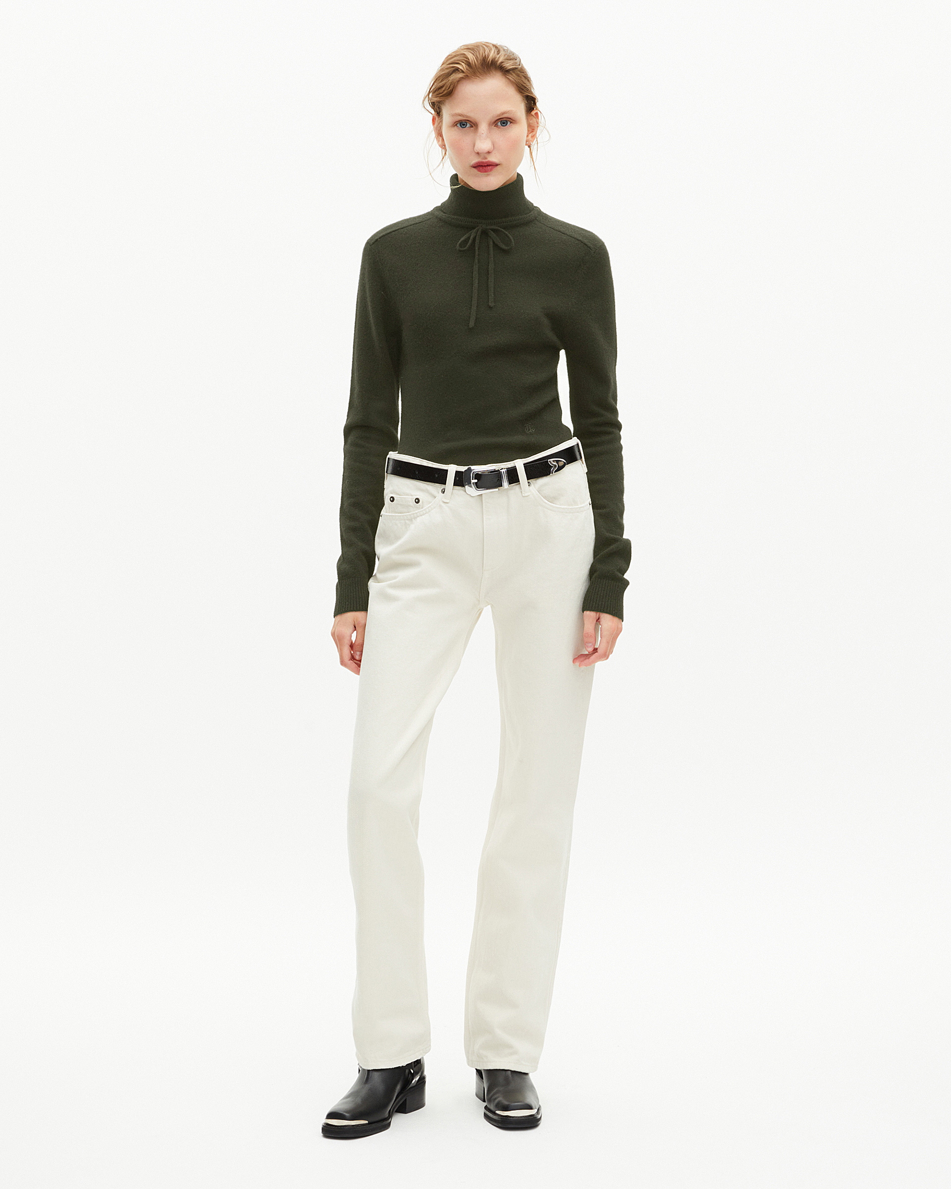 Khaki cashmere turtleneck sweater