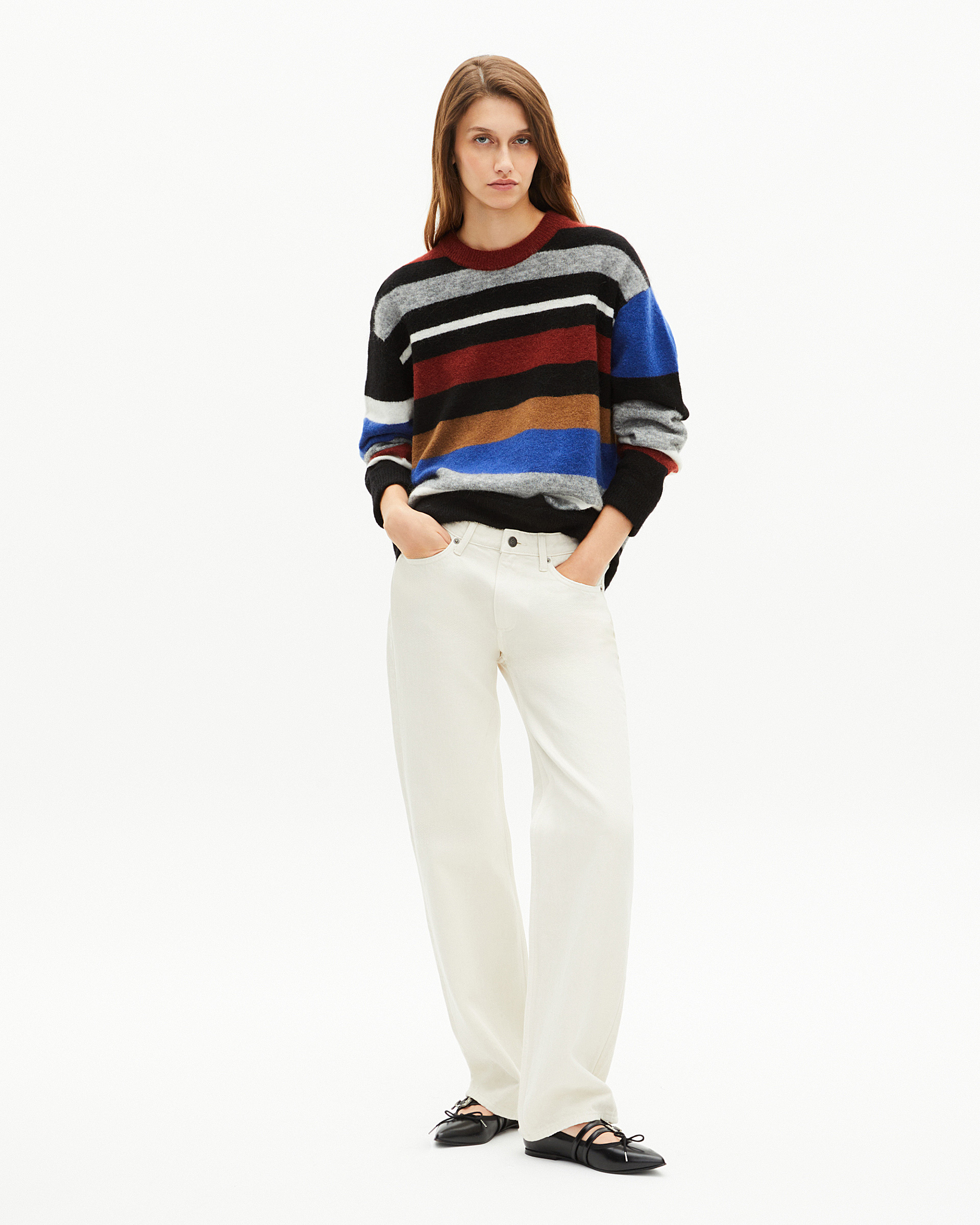 Wool blend sweater with multicolored stripes