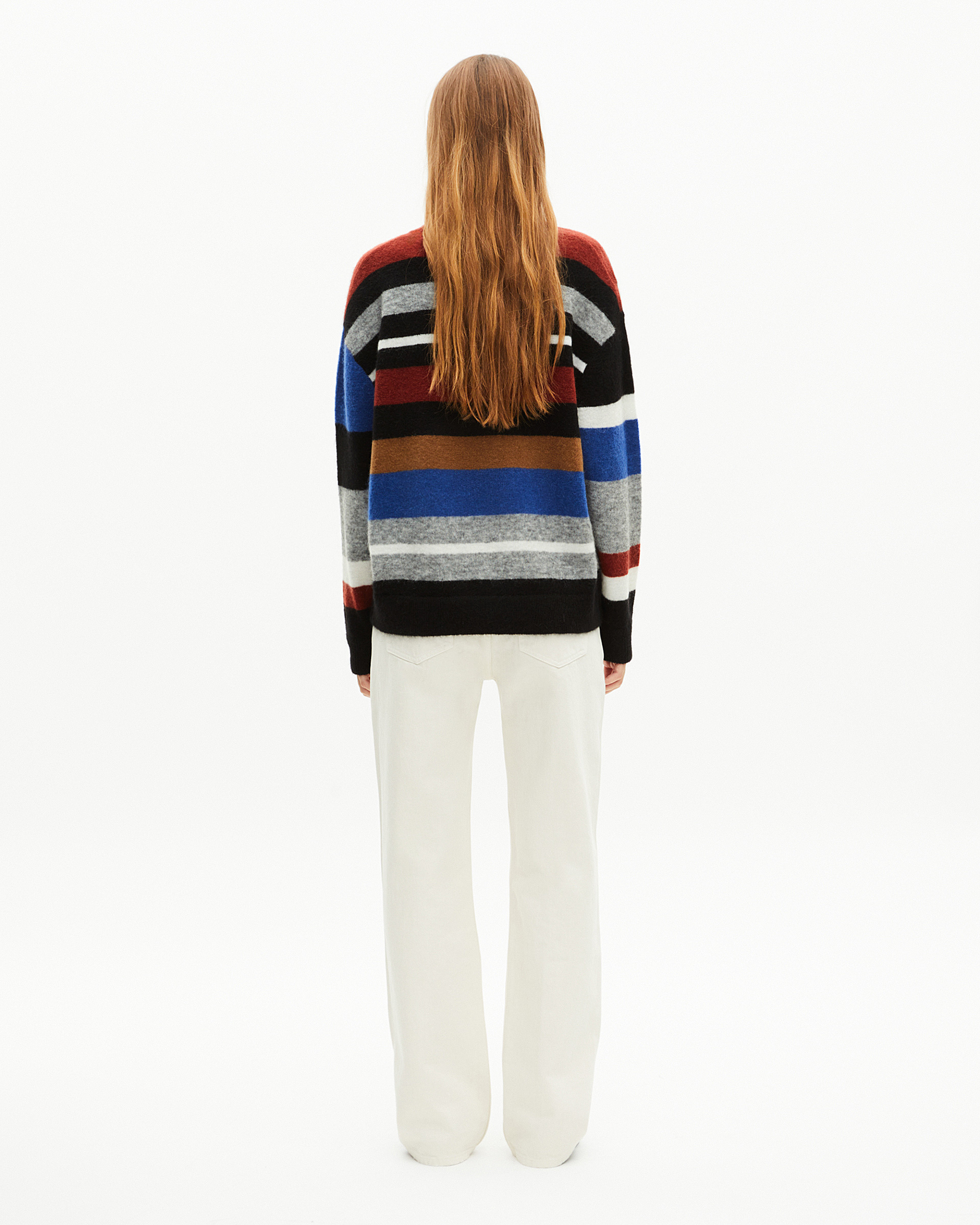 Wool blend sweater with multicolored stripes