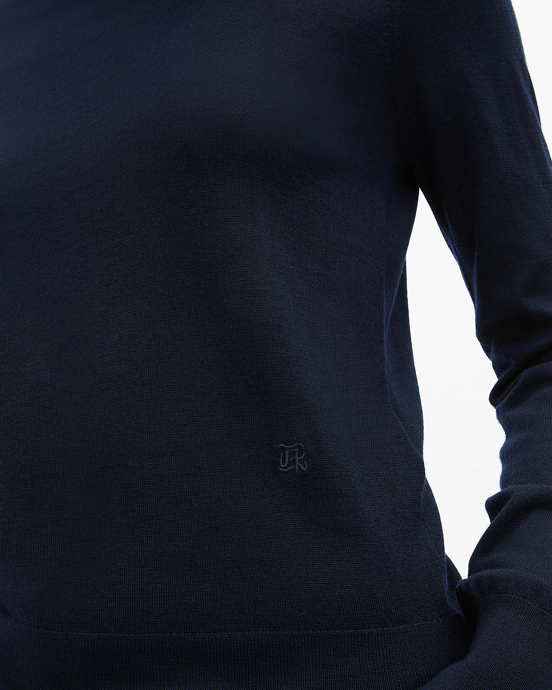 Round-neck sweater in navy merino wool