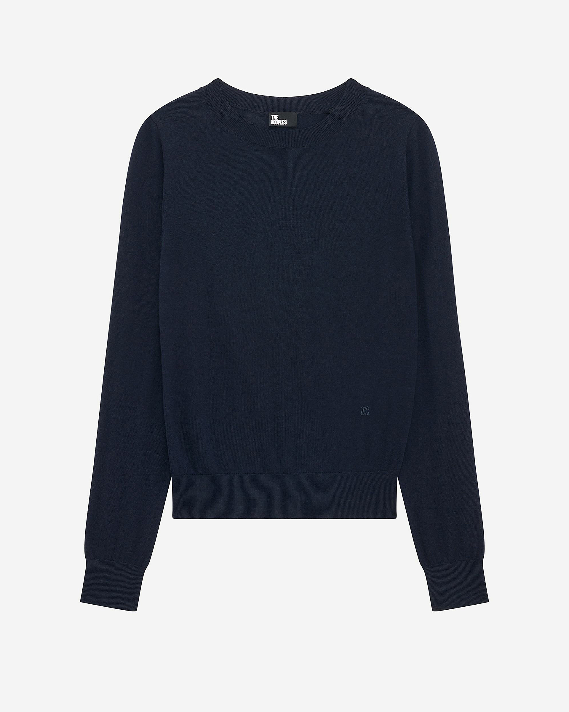 Round-neck sweater in navy merino wool