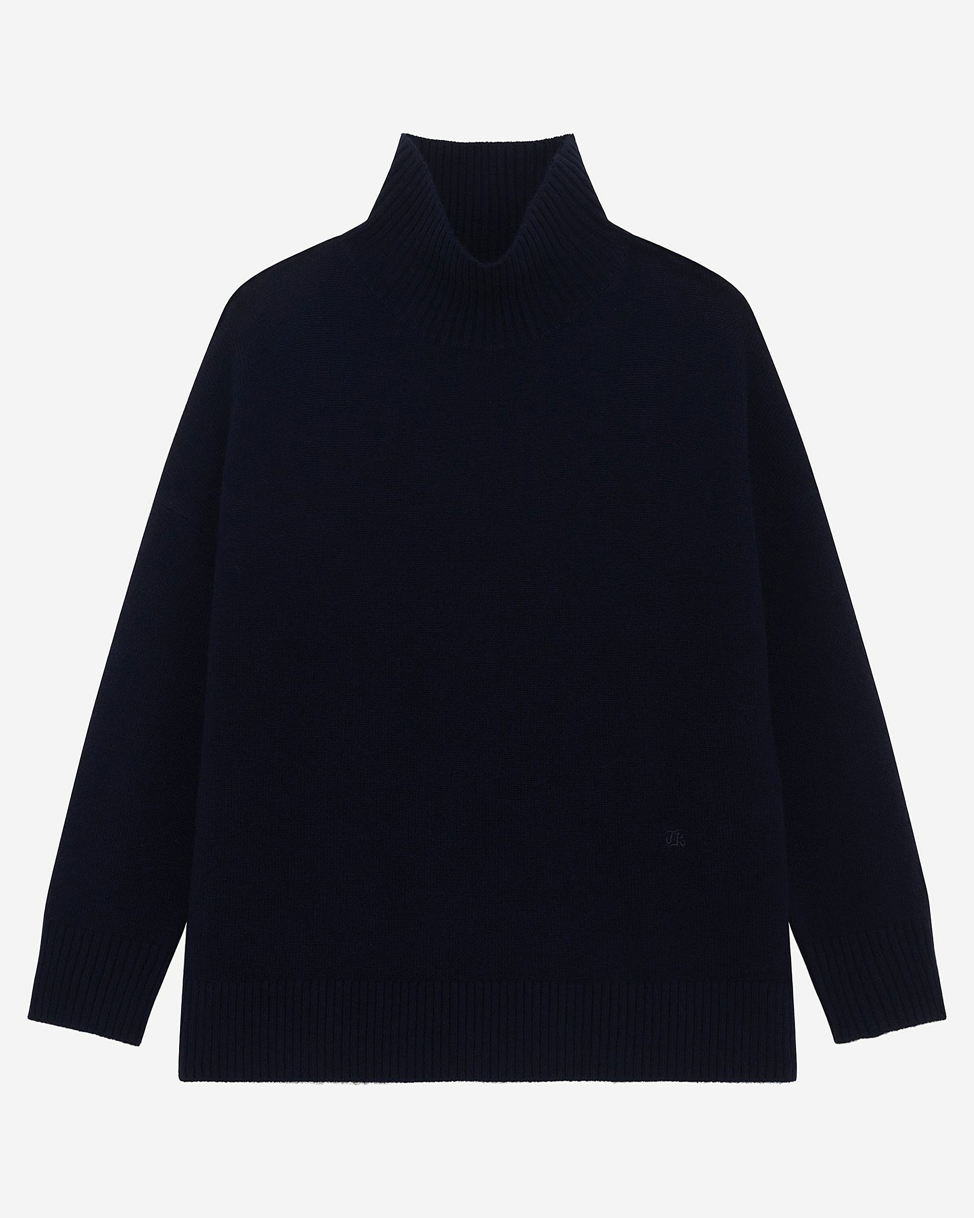 Navy cashmere stand-up collar sweater