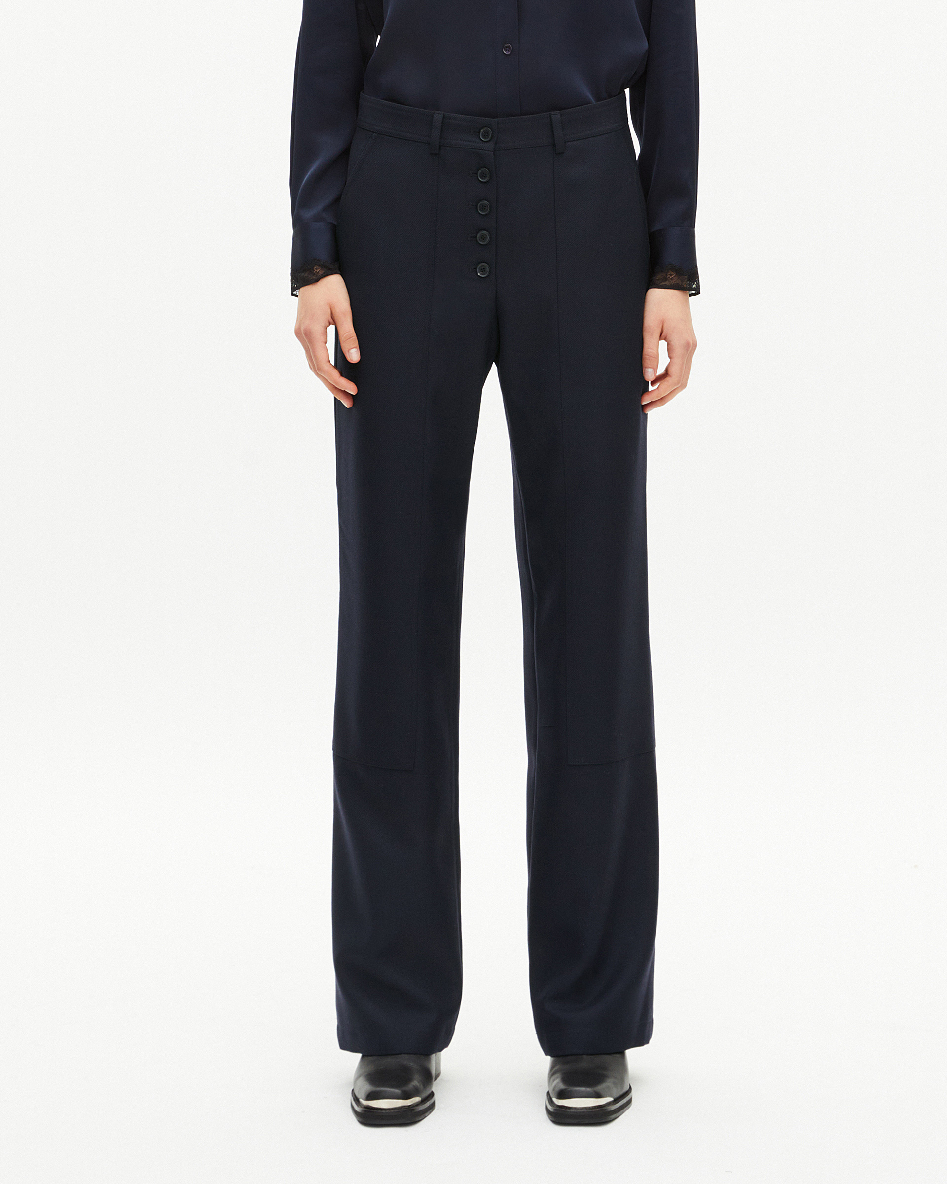 Navy button-down pants