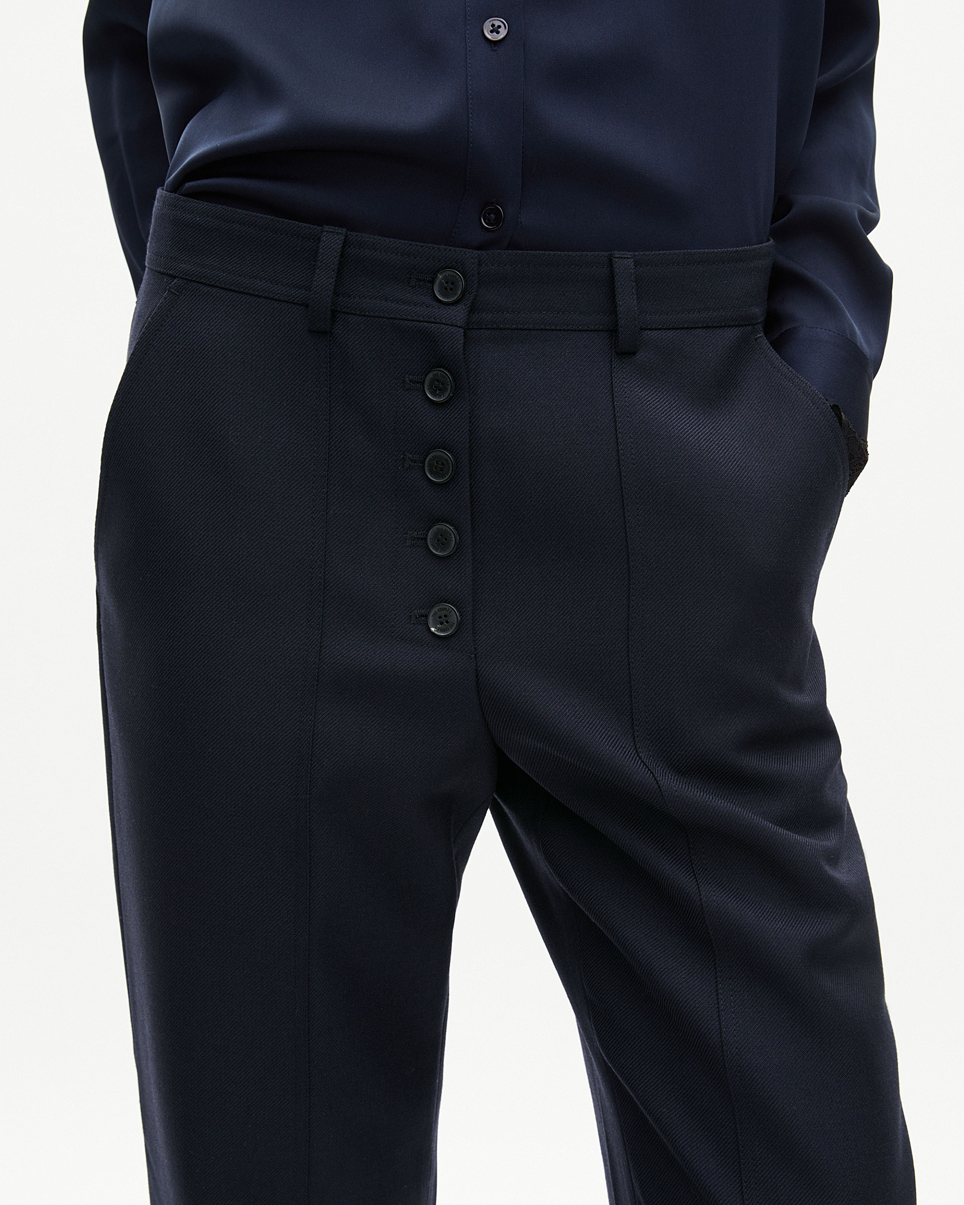 Navy button-down pants