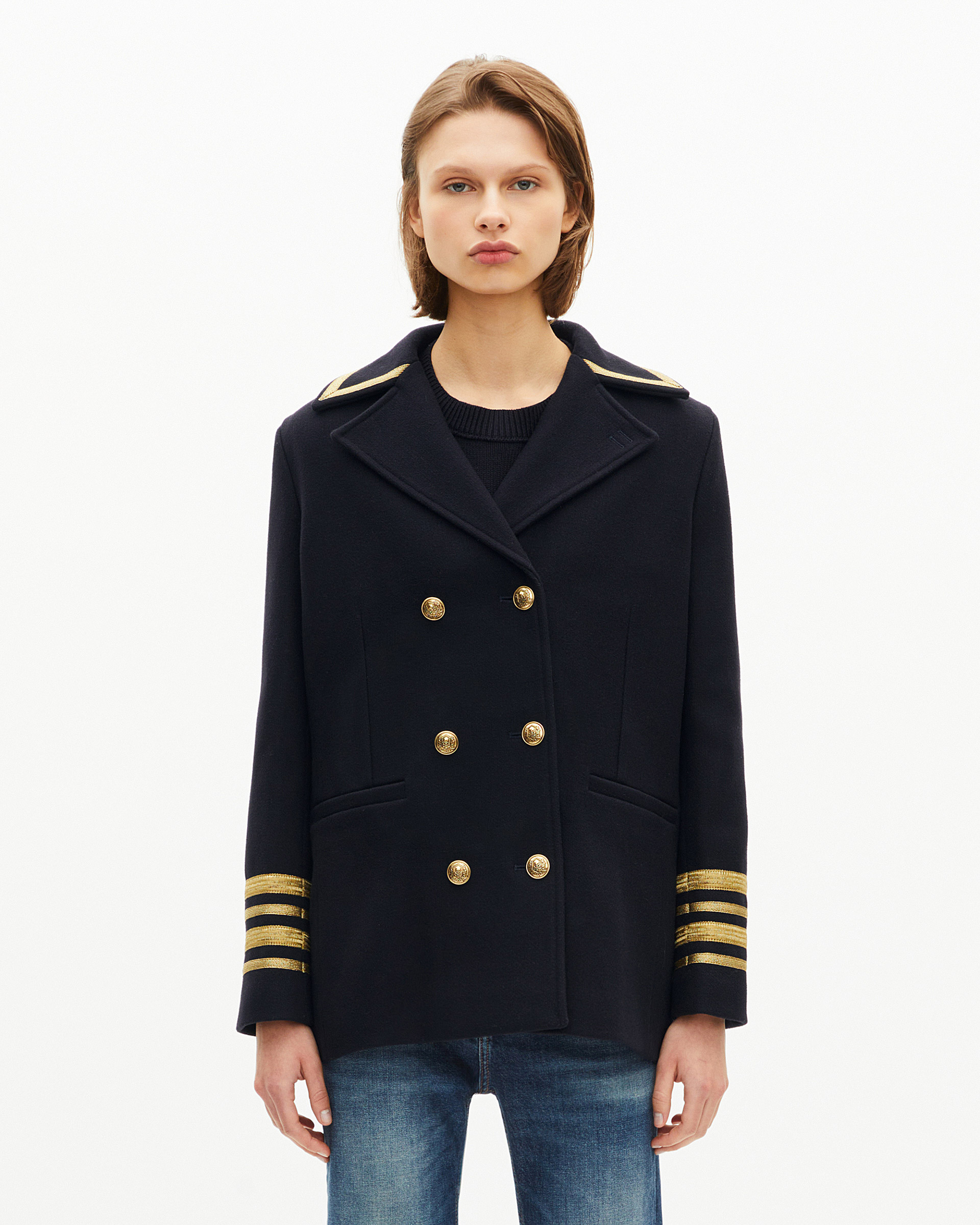 Officer's pea jacket in navy wool