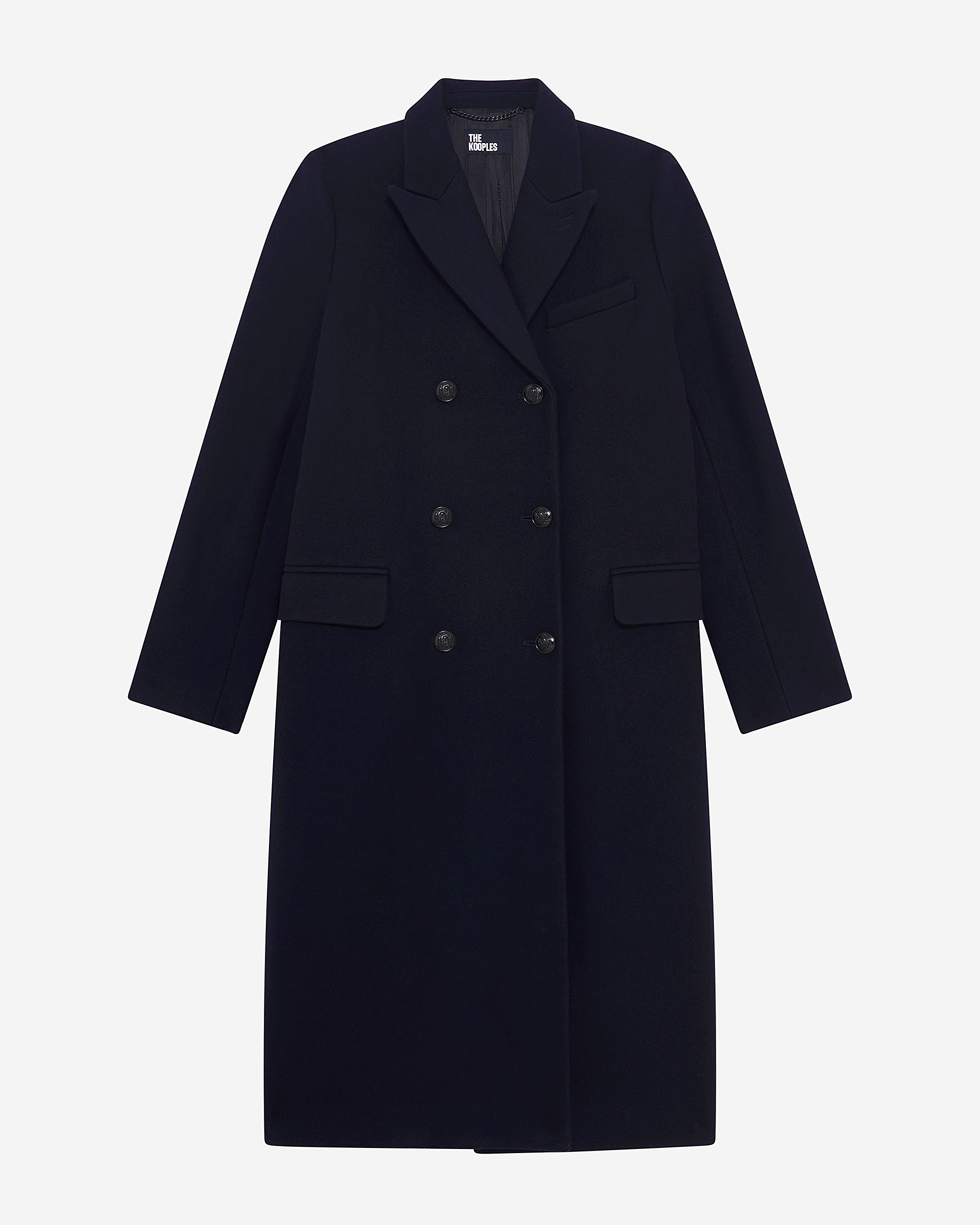 Long double-breasted coat in navy wool