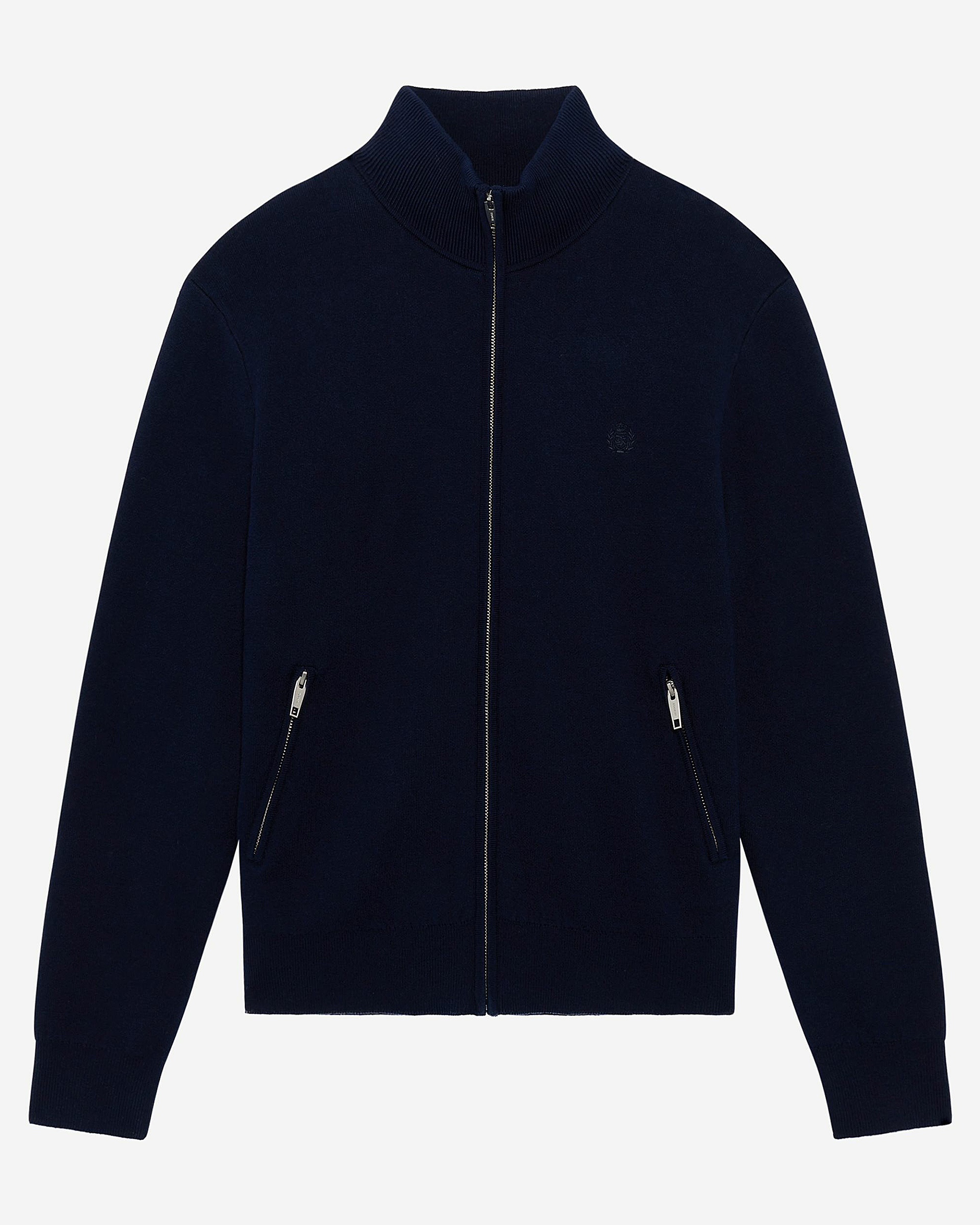 Double-sided wool cardigan with navy zip