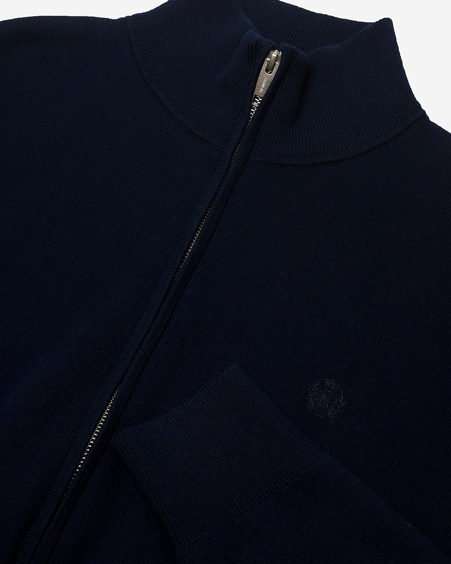 Double-sided wool cardigan with navy zip