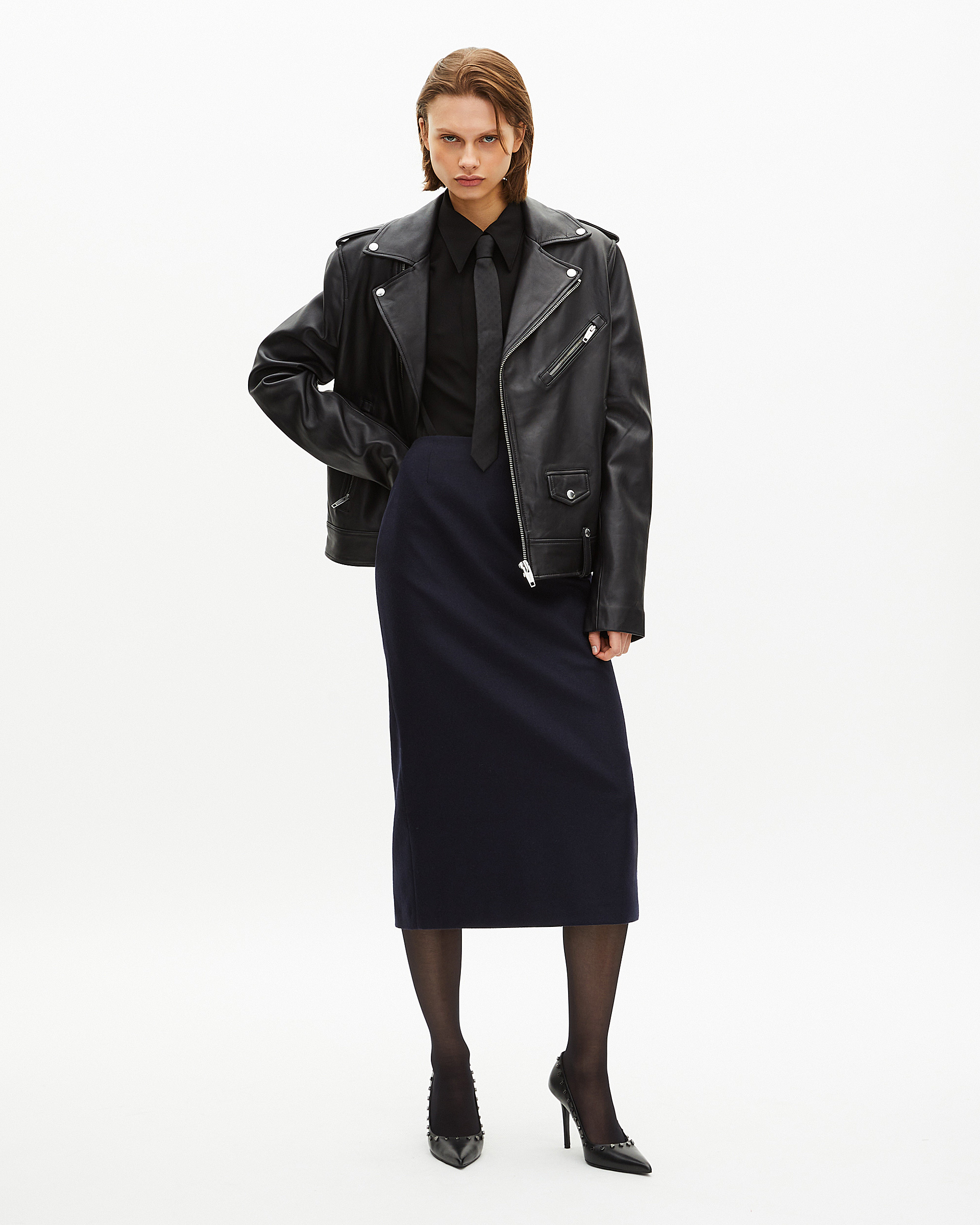 Long navy pencil skirt