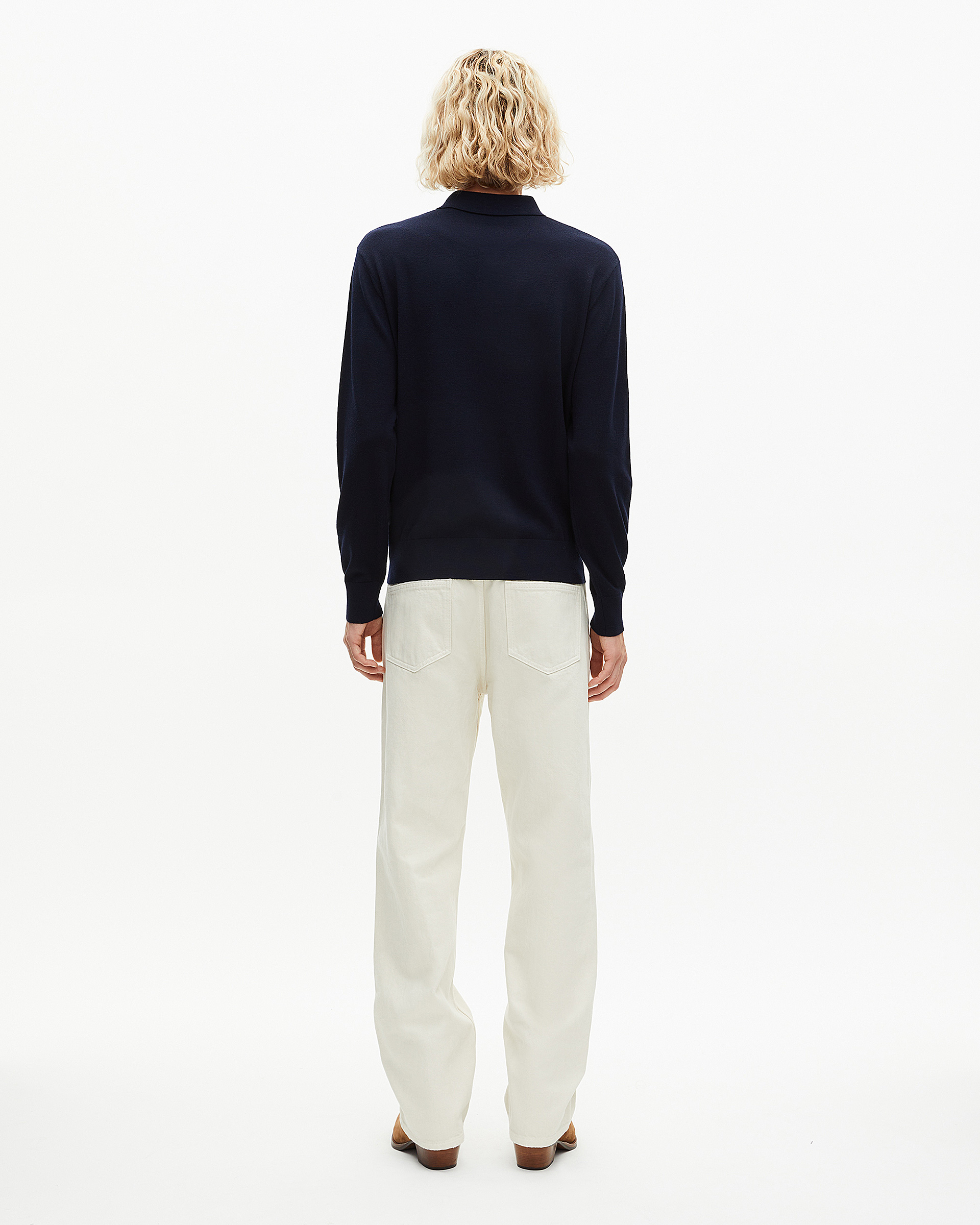 Navy merino wool polo-neck sweater