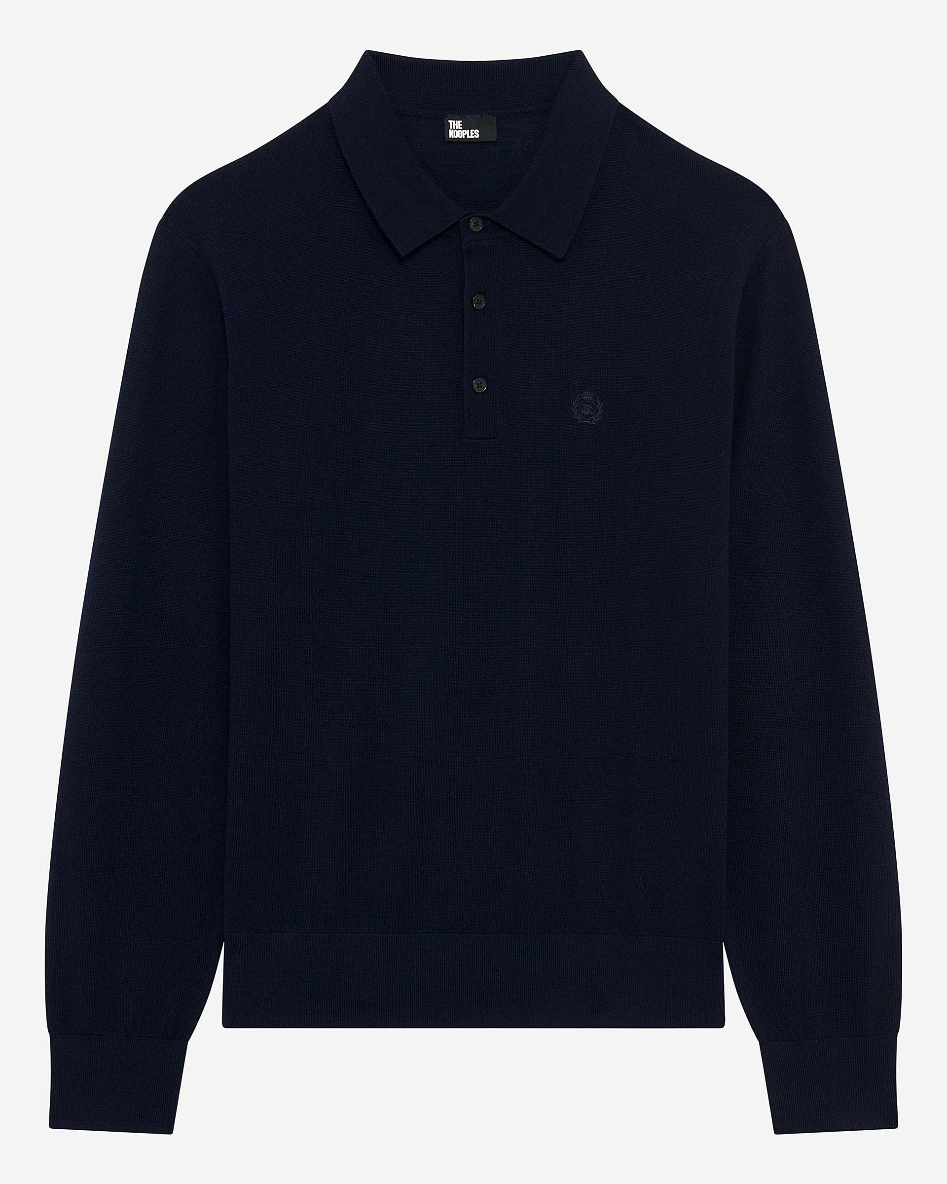 Navy merino wool polo-neck sweater