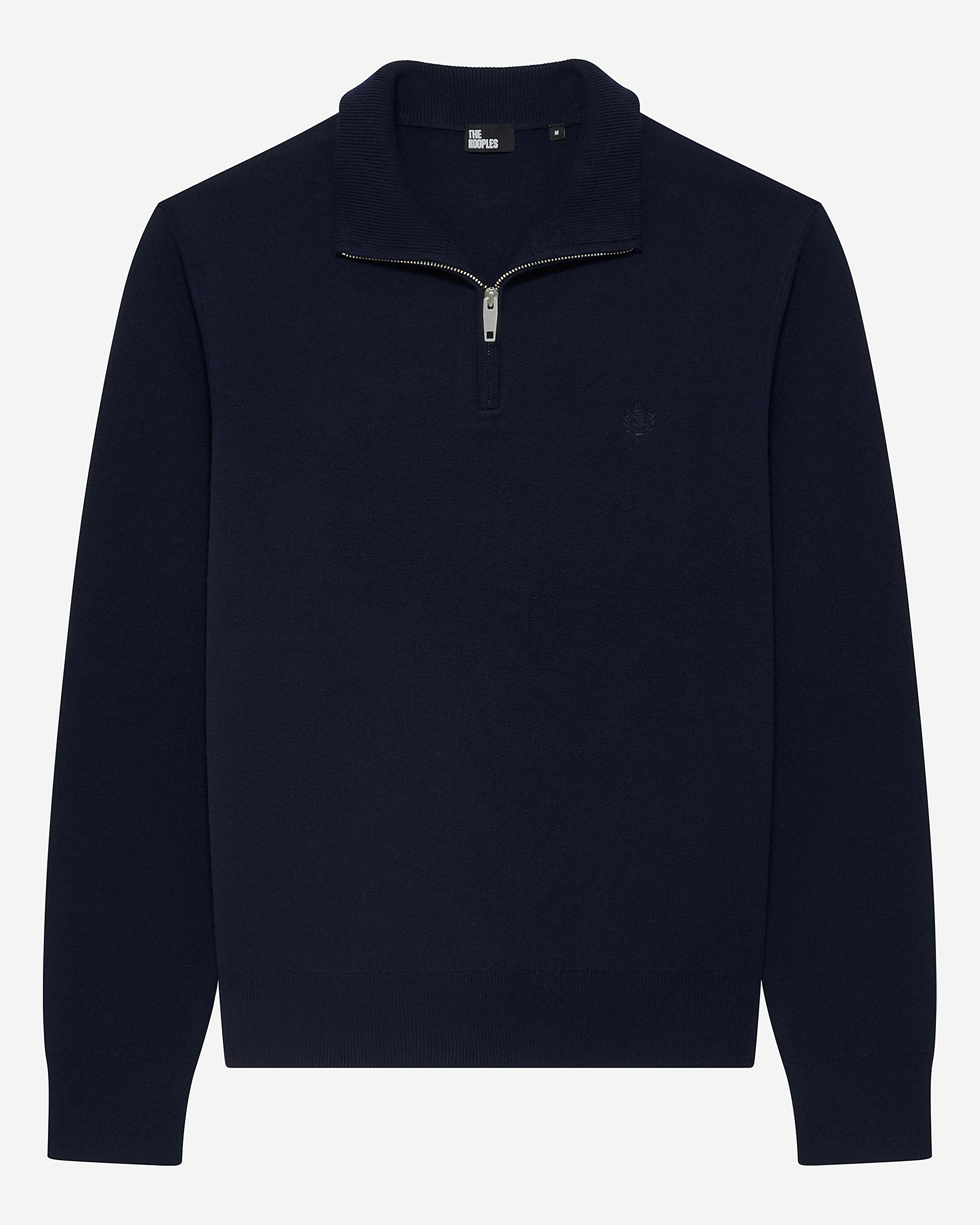 Double-faced navy trucker-neck sweater