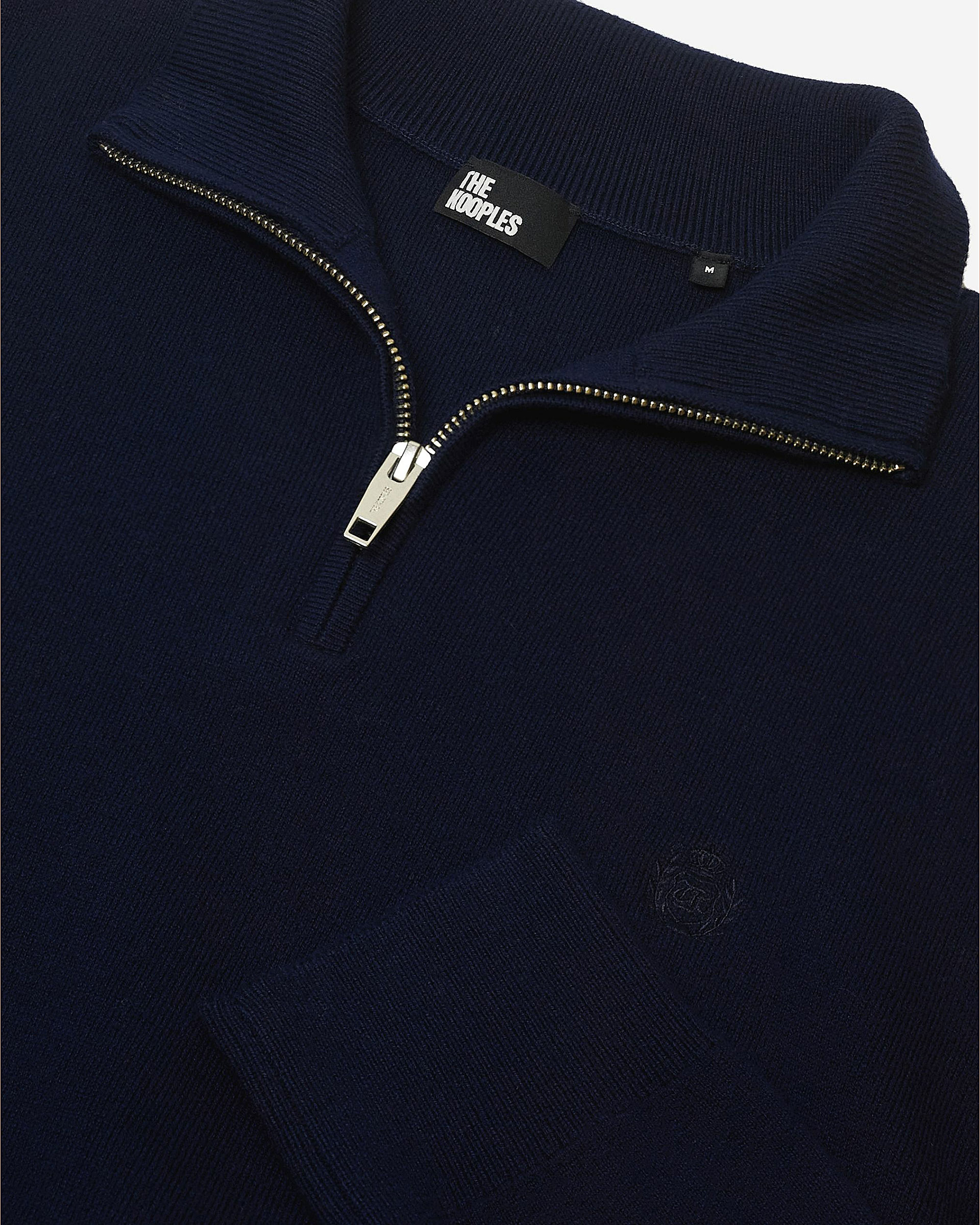 Double-faced navy trucker-neck sweater