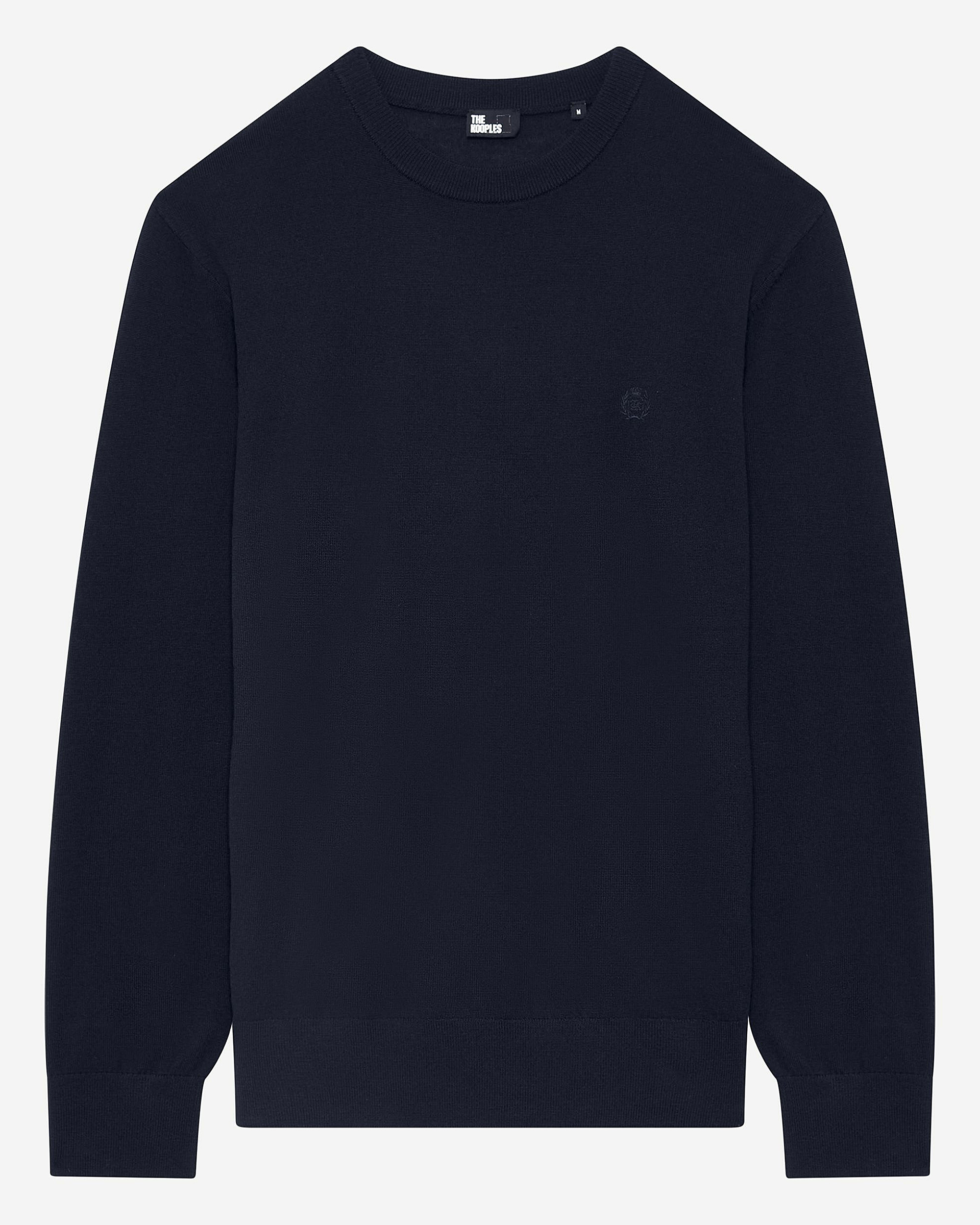 Round-neck sweater in navy merino wool