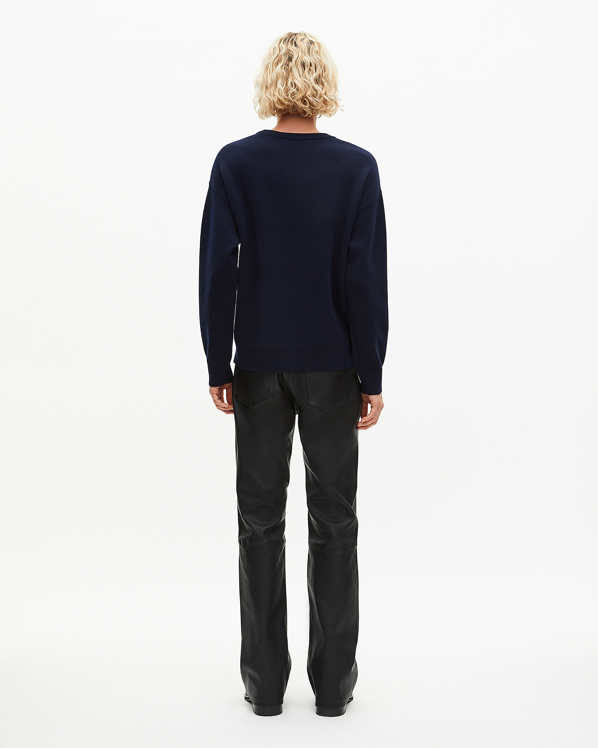 Round-neck sweater in navy double-faced wool