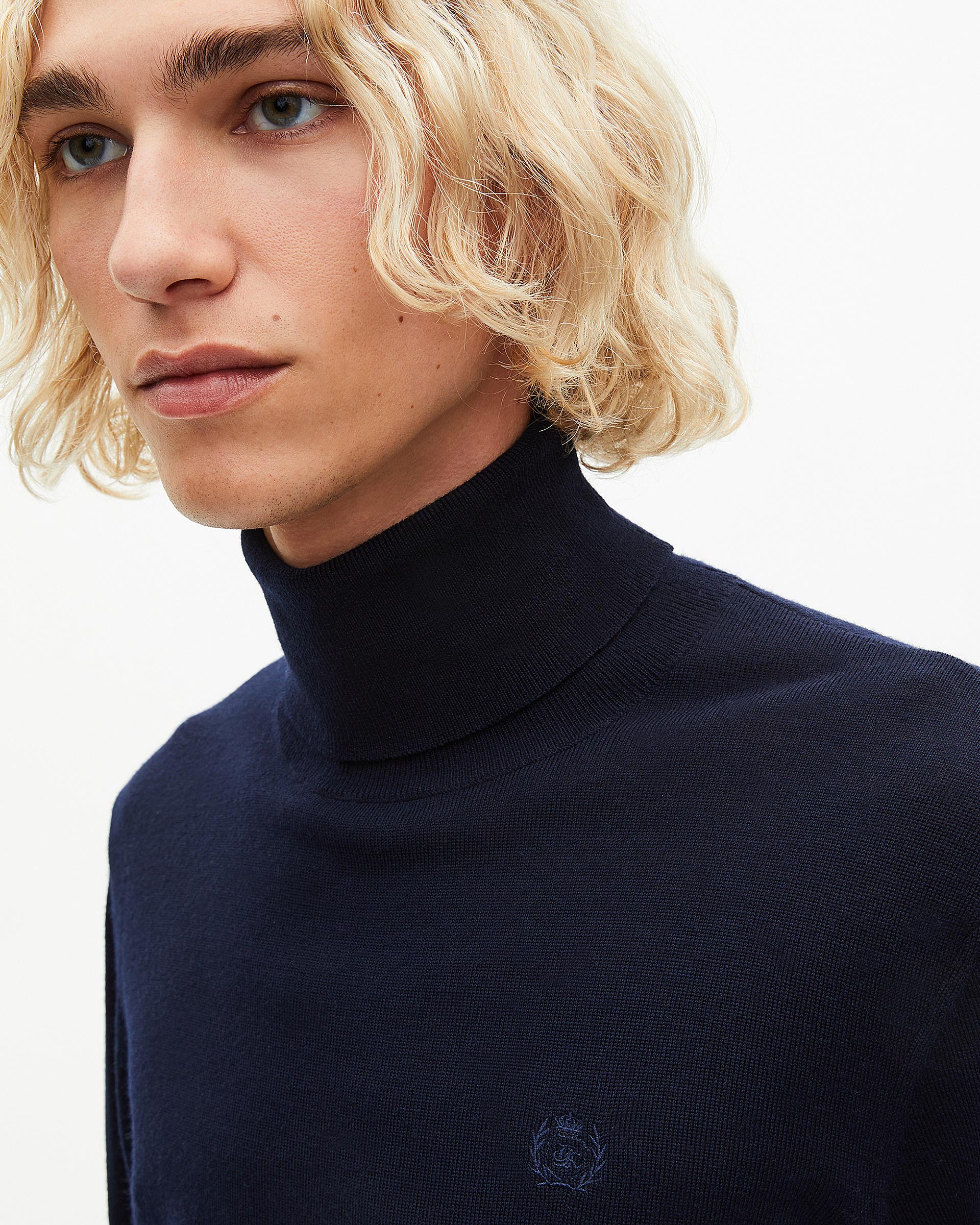 Navy merino wool turtleneck sweater