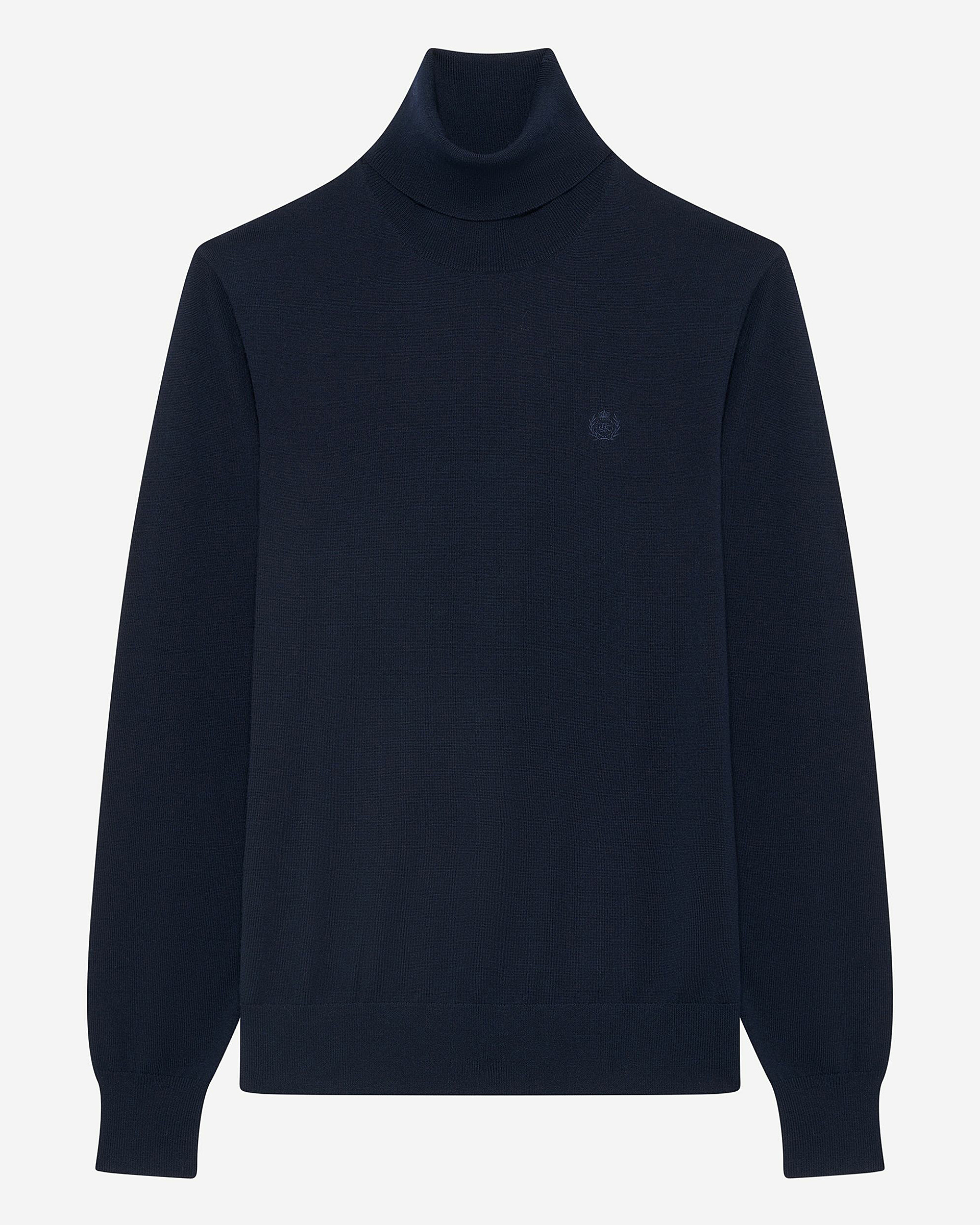 Navy merino wool turtleneck sweater