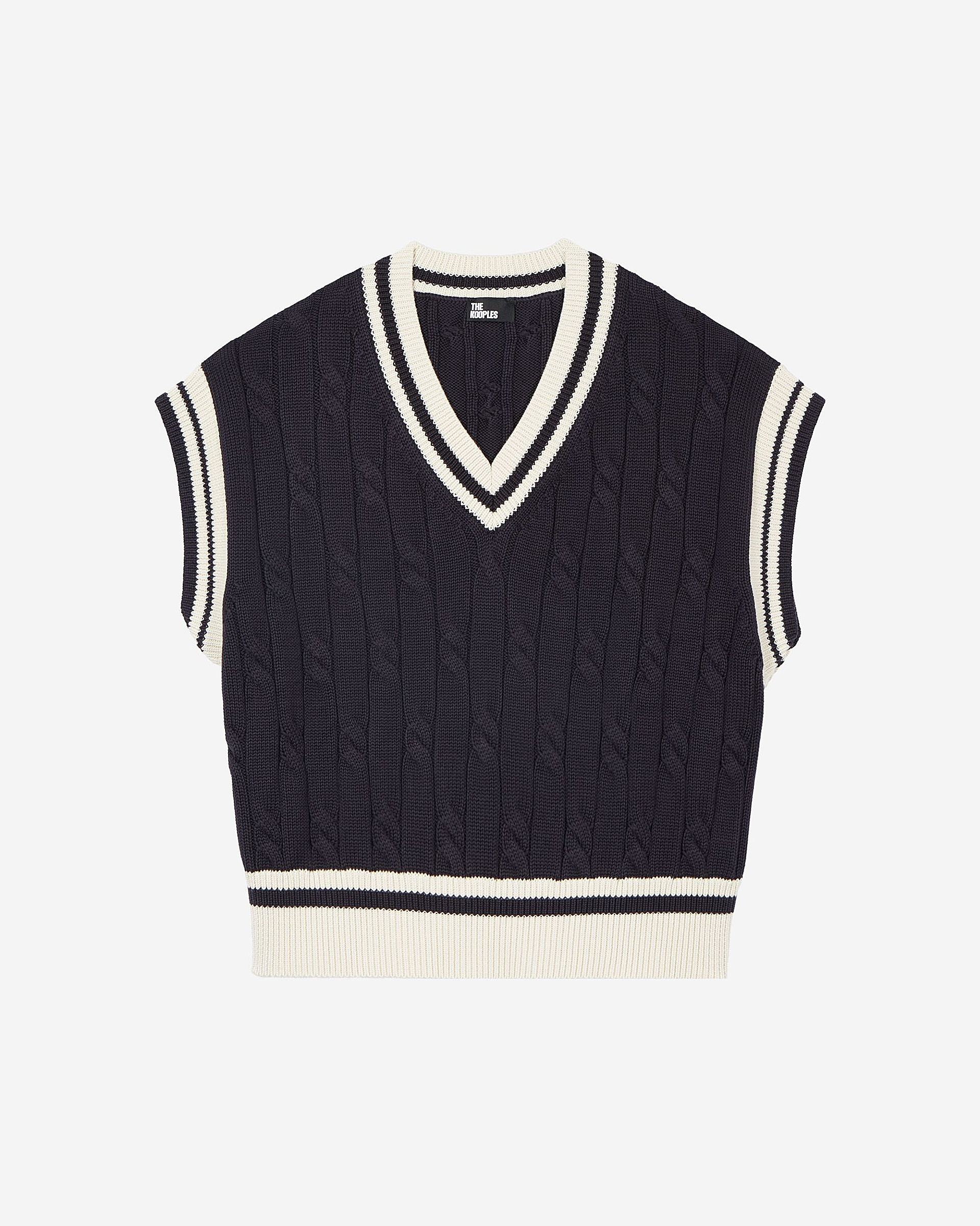 Sleeveless navy cotton sweater