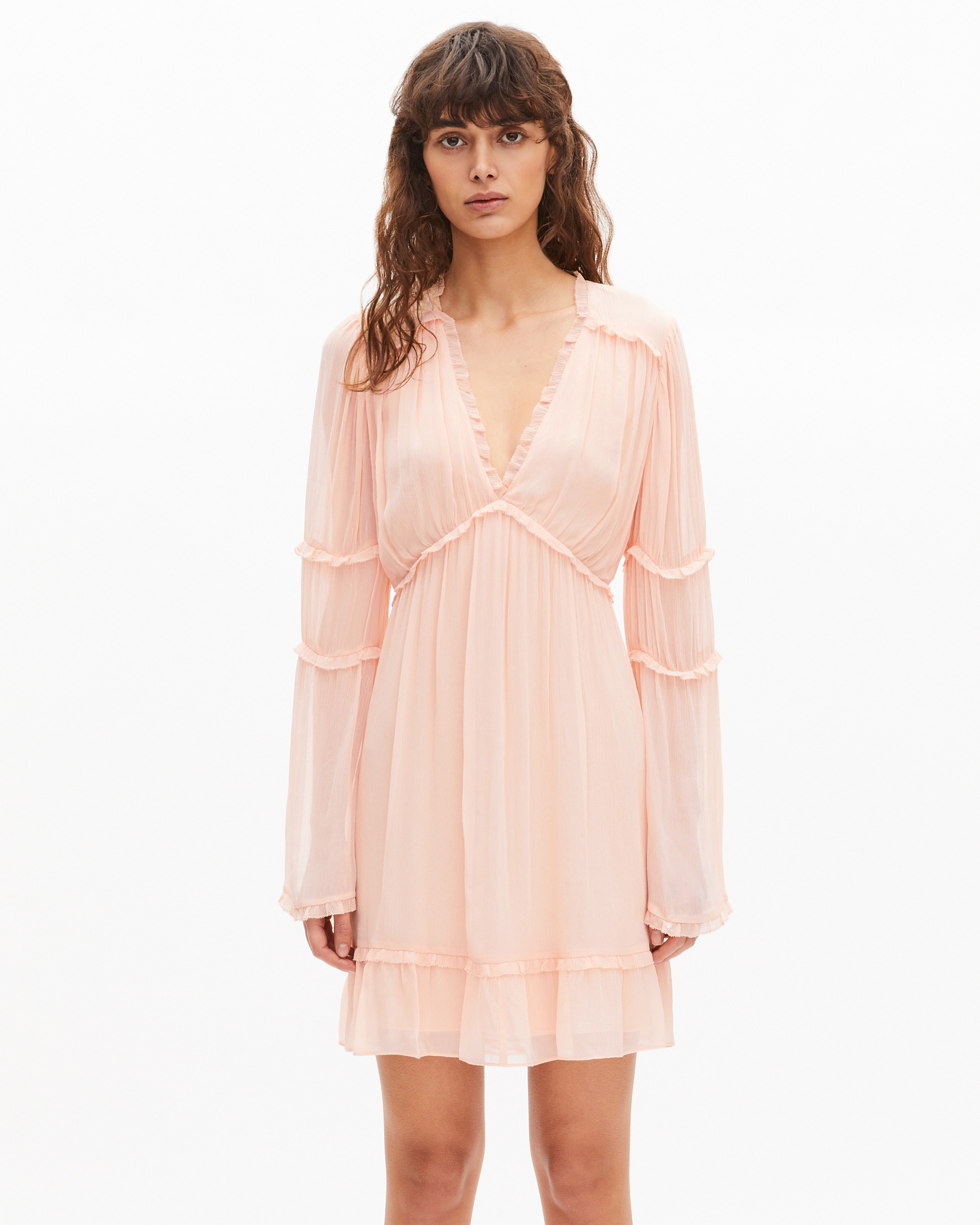 Short ruffled peach dress
