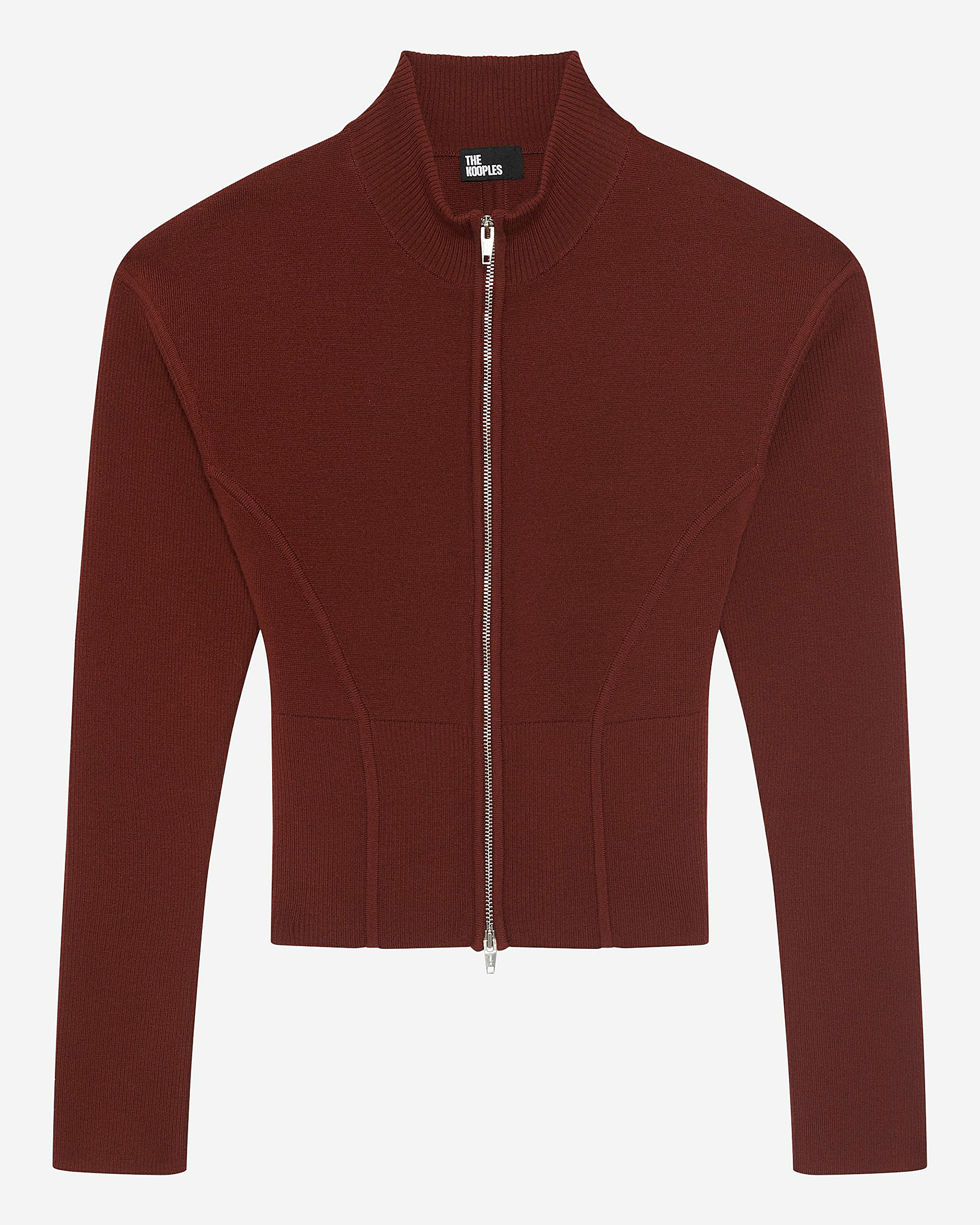 Burgundy wool blend zip cardigan