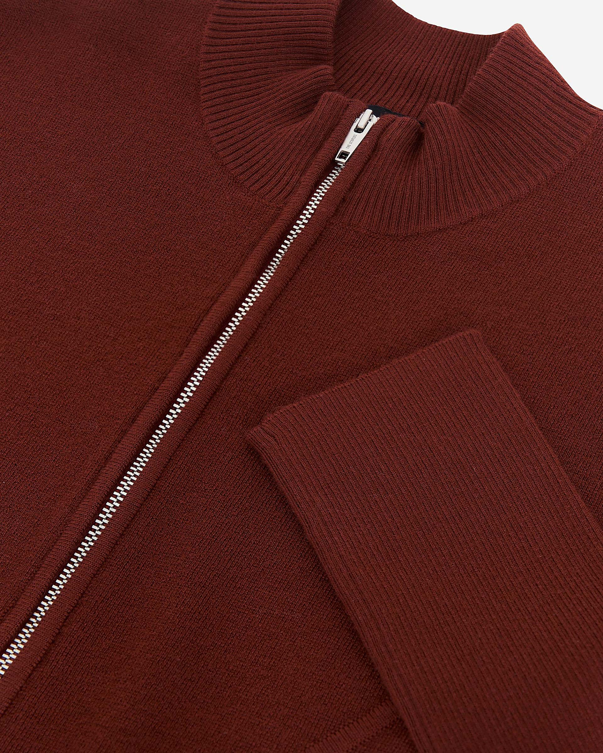 Burgundy wool blend zip cardigan