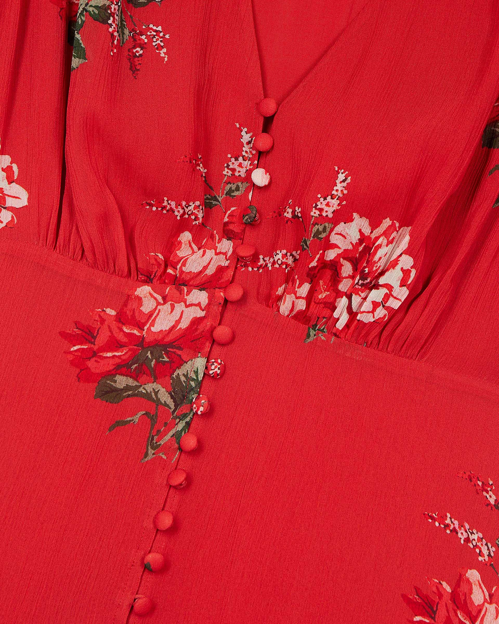 Red floral print maxi dress