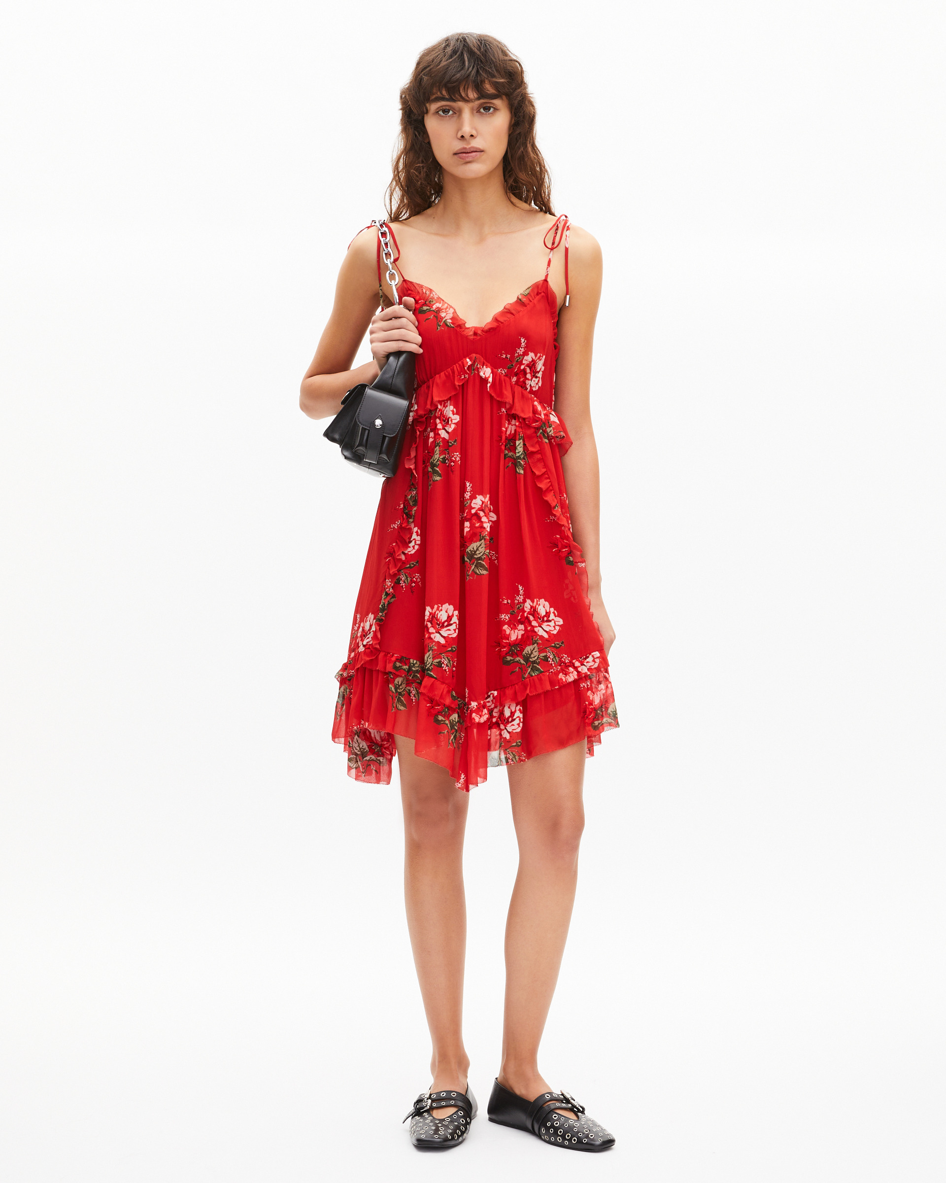 Red floral print short dress