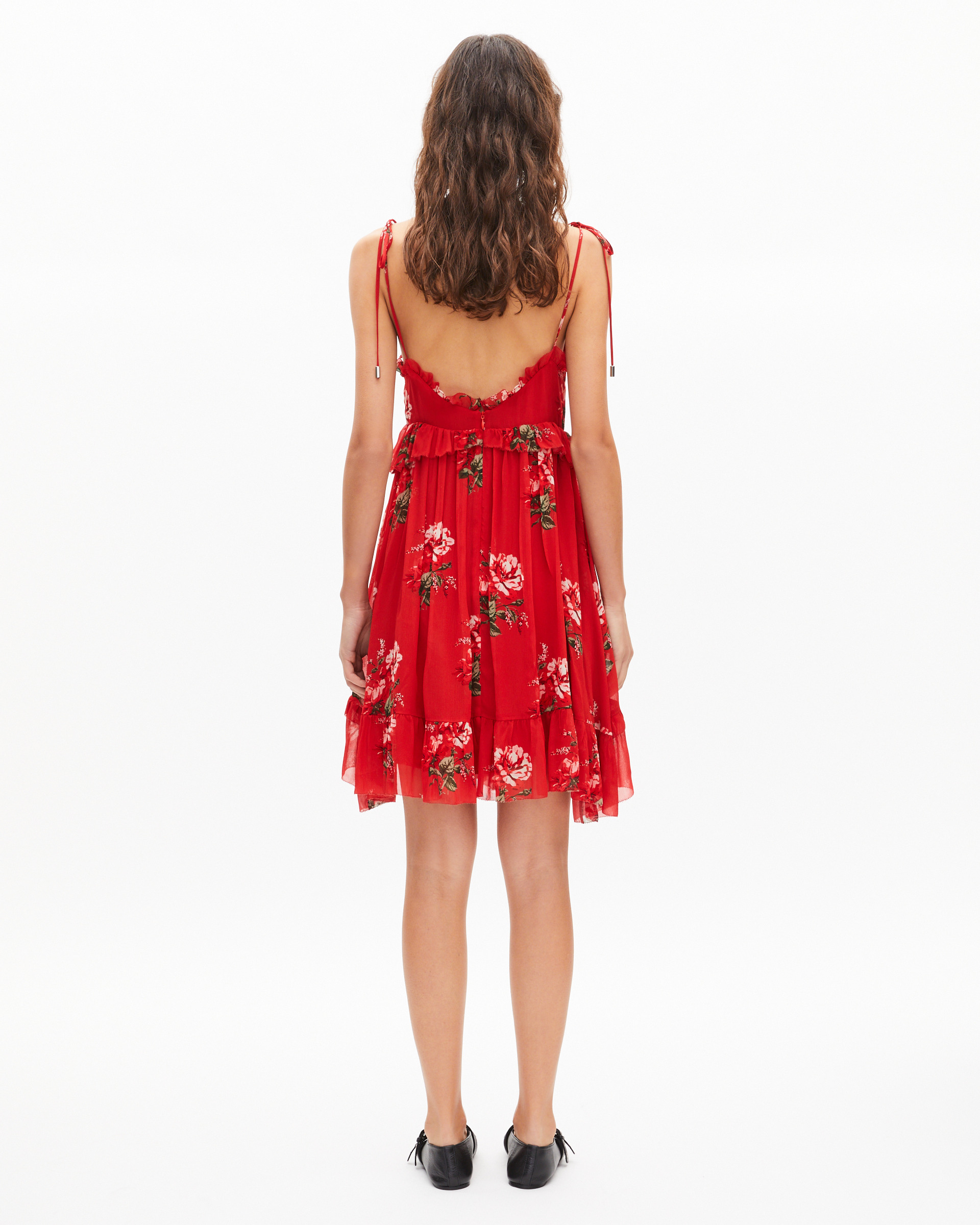Red floral print short dress