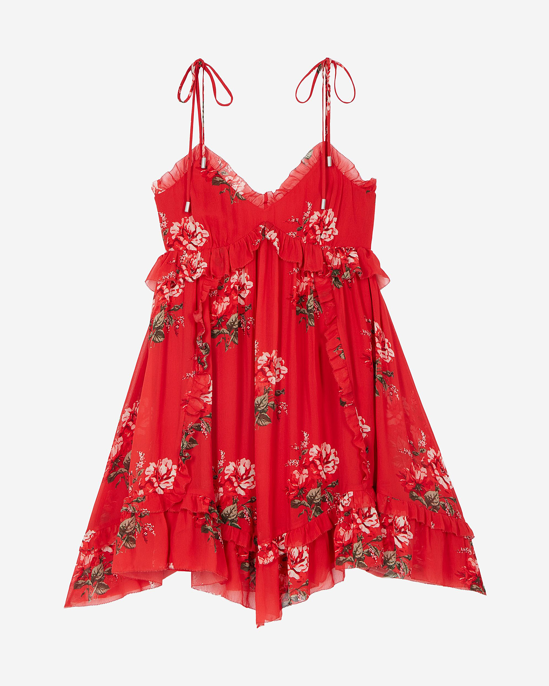 Red floral print short dress