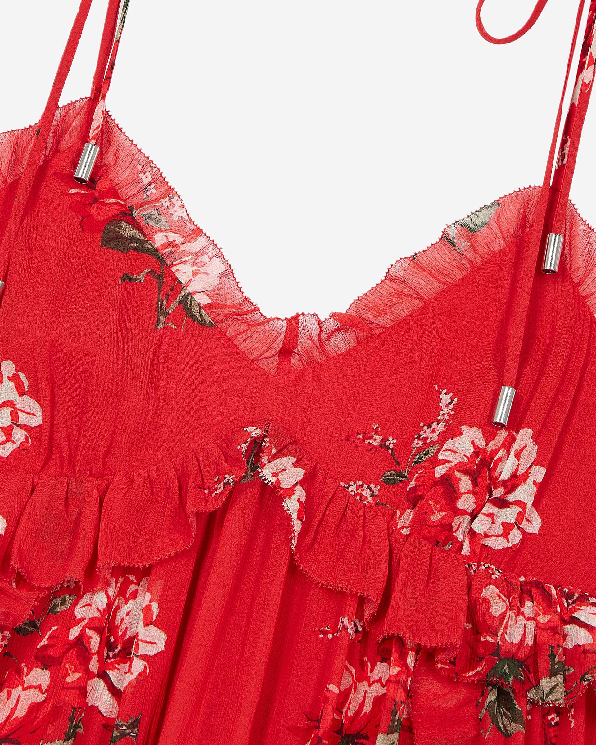 Red floral print short dress
