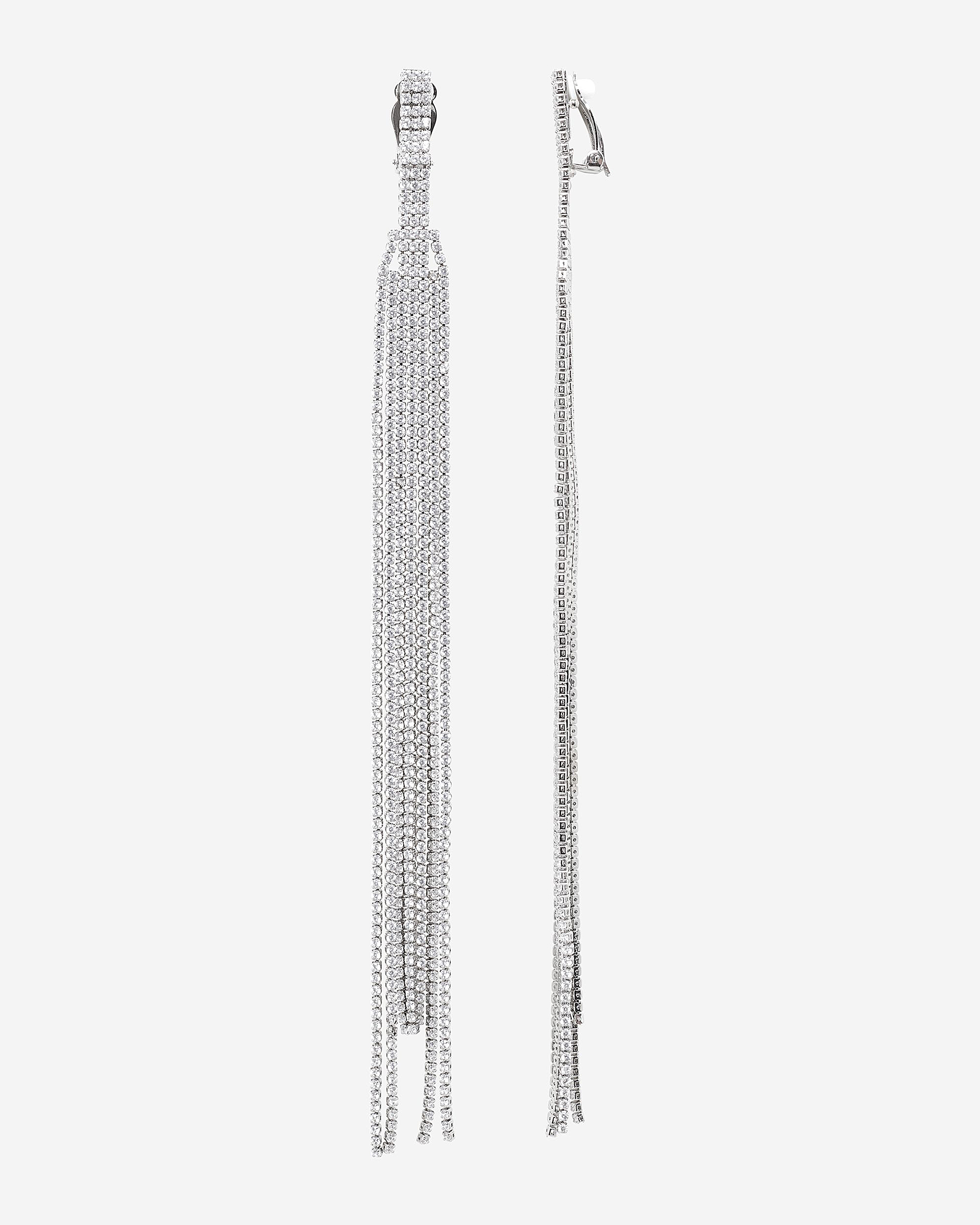 Long silver clip-on earrings