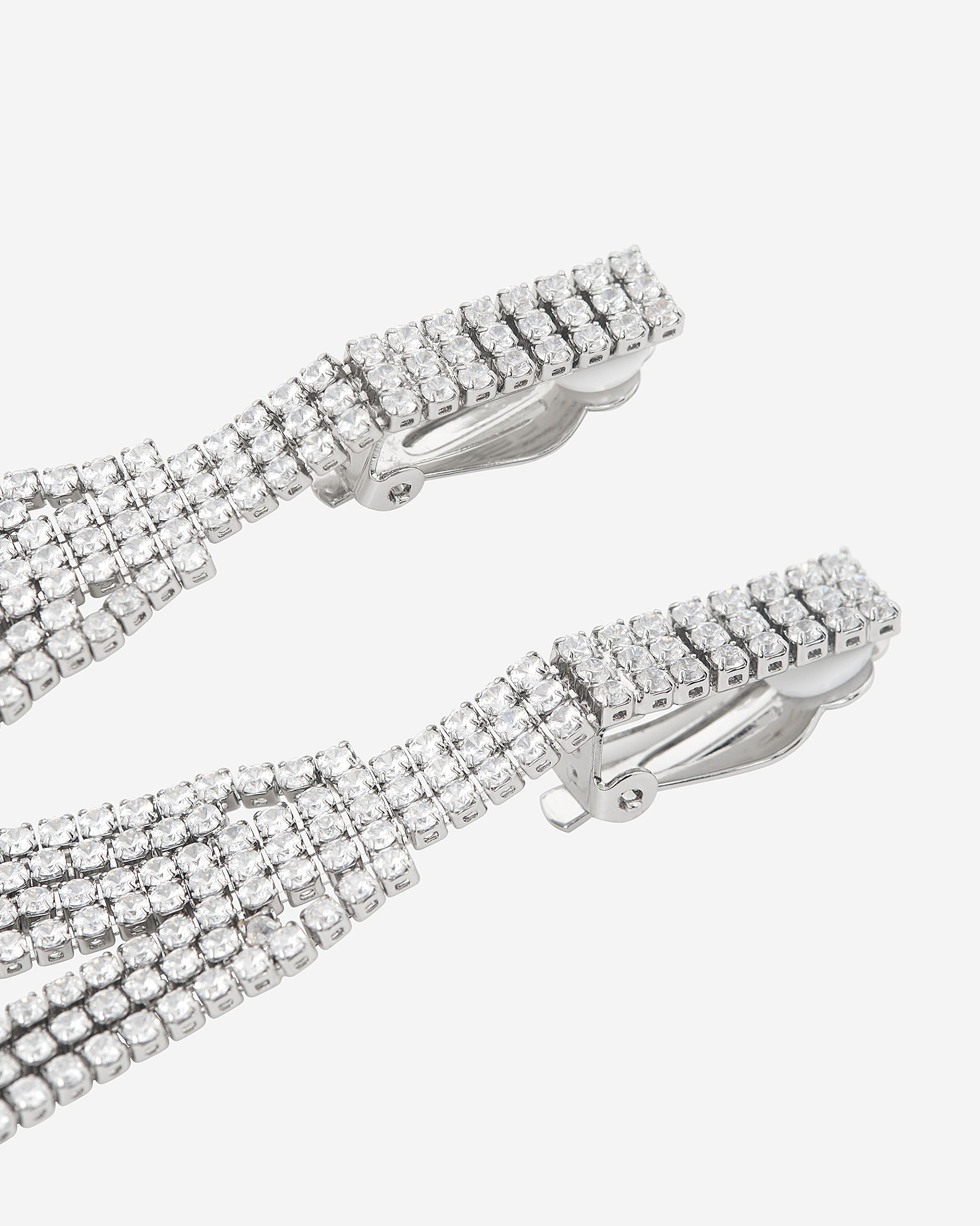 Long silver clip-on earrings