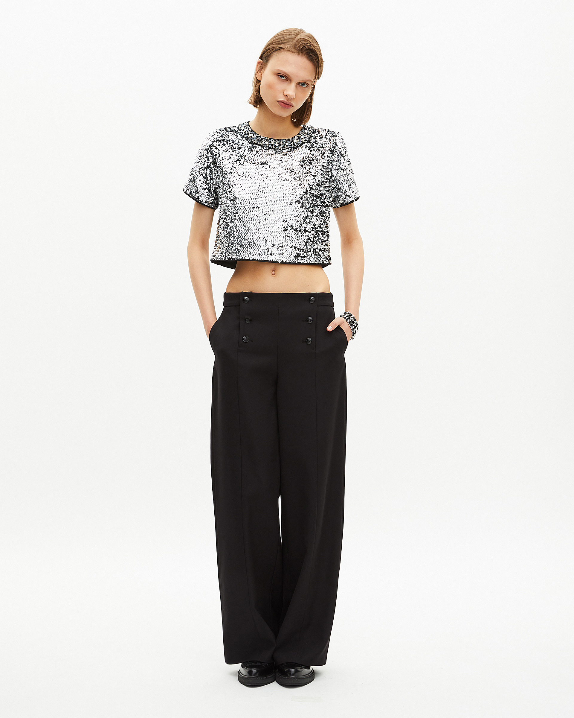 Silver sequin crop top