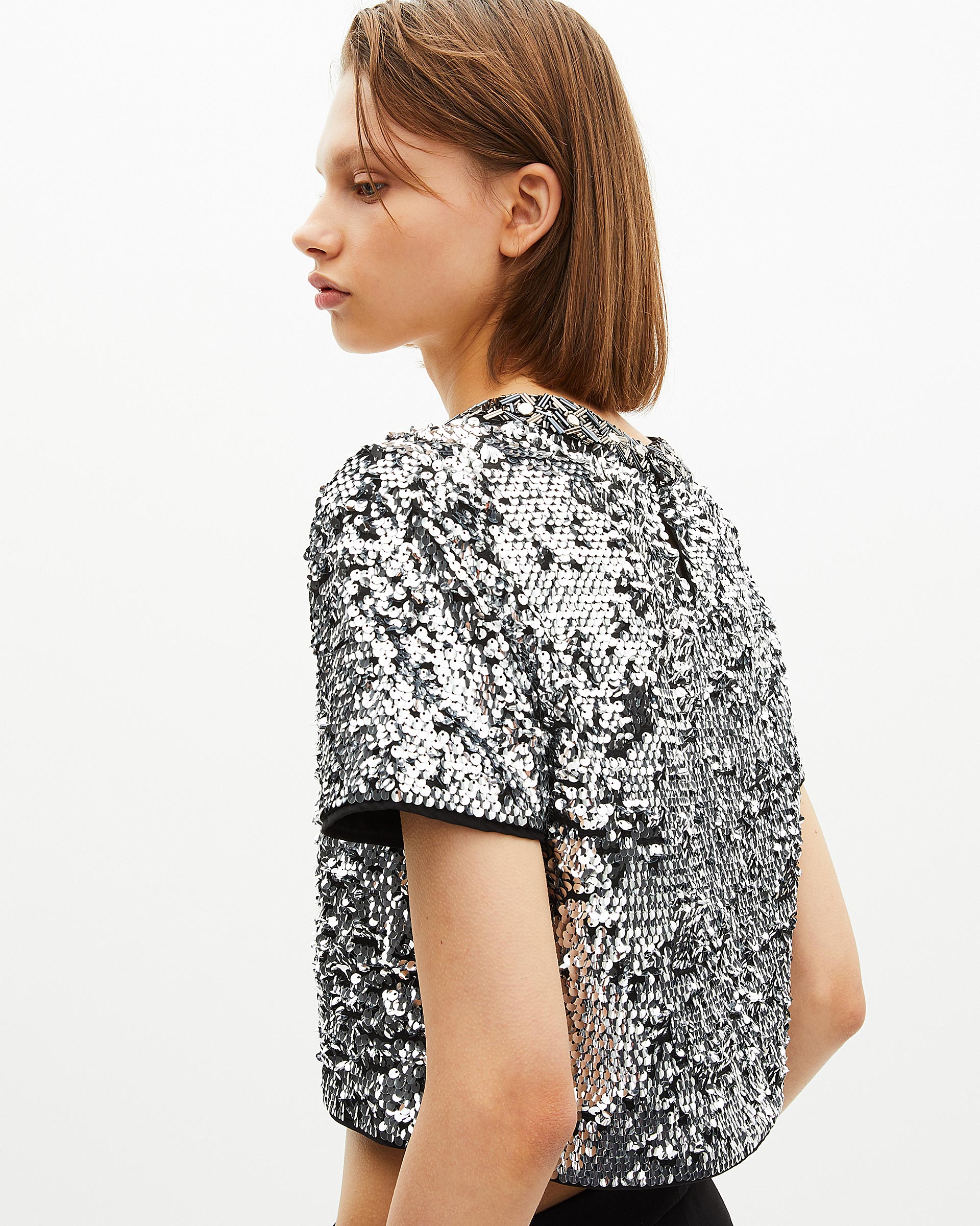 Silver sequin crop top
