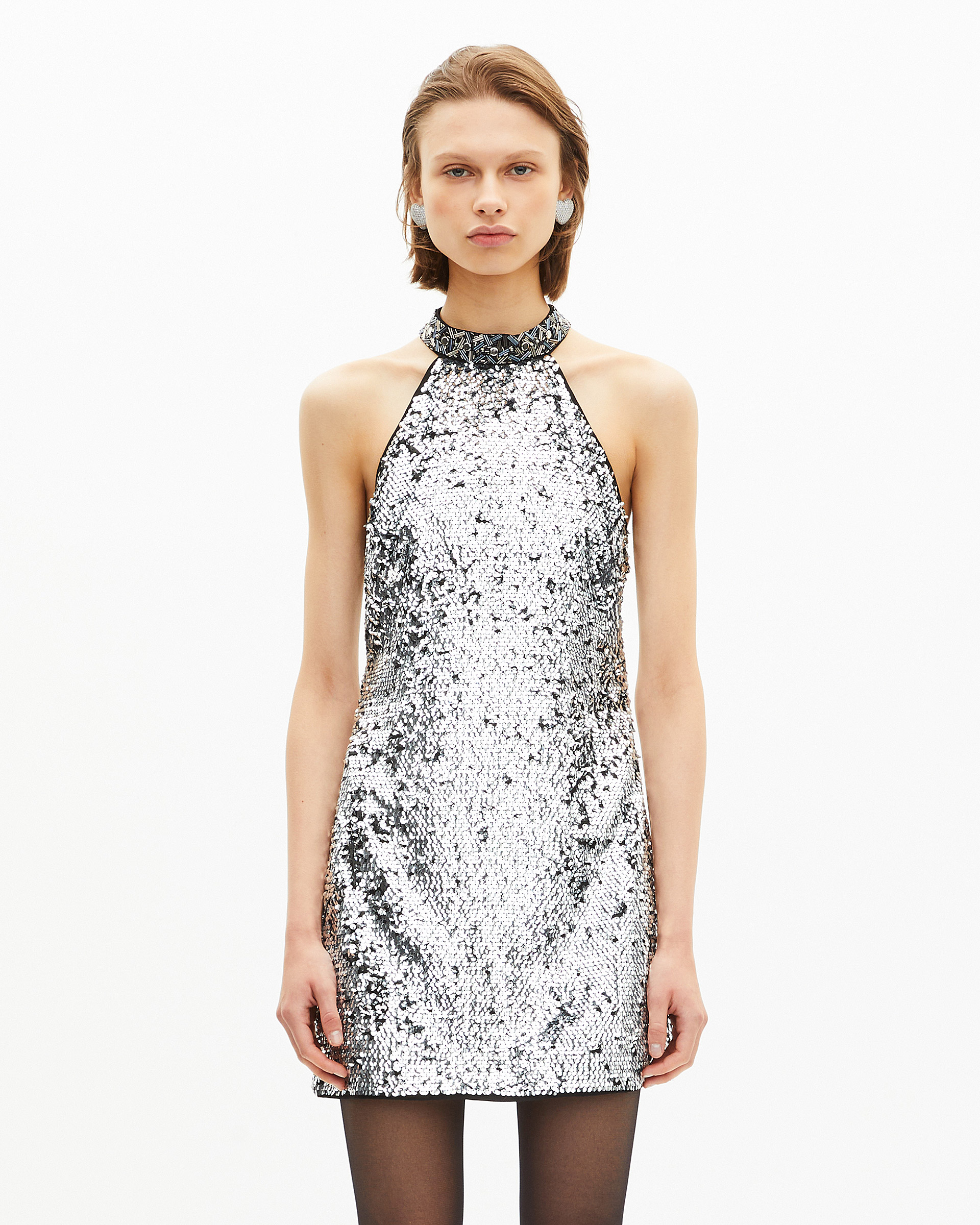 Short dress in silver sequins