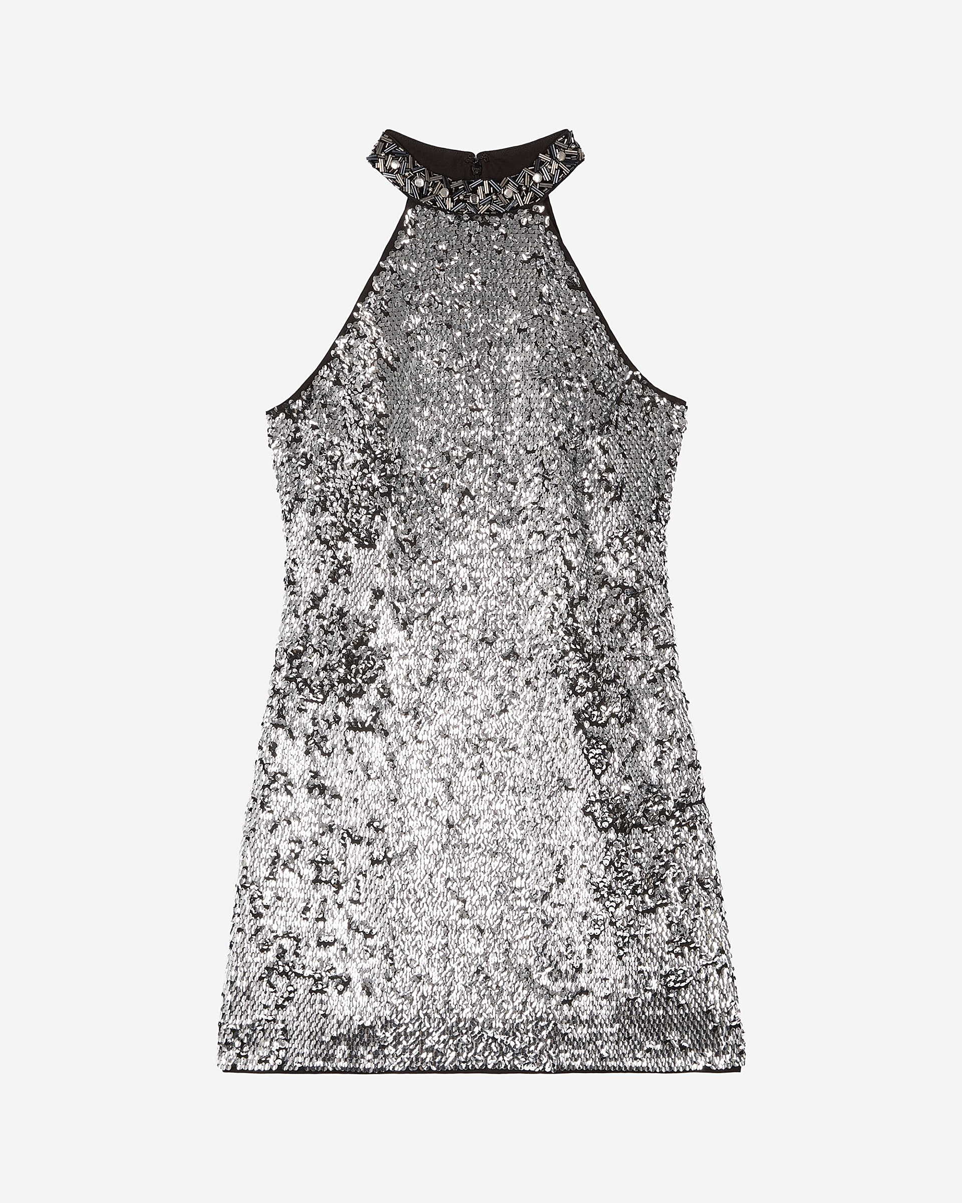 Short dress in silver sequins