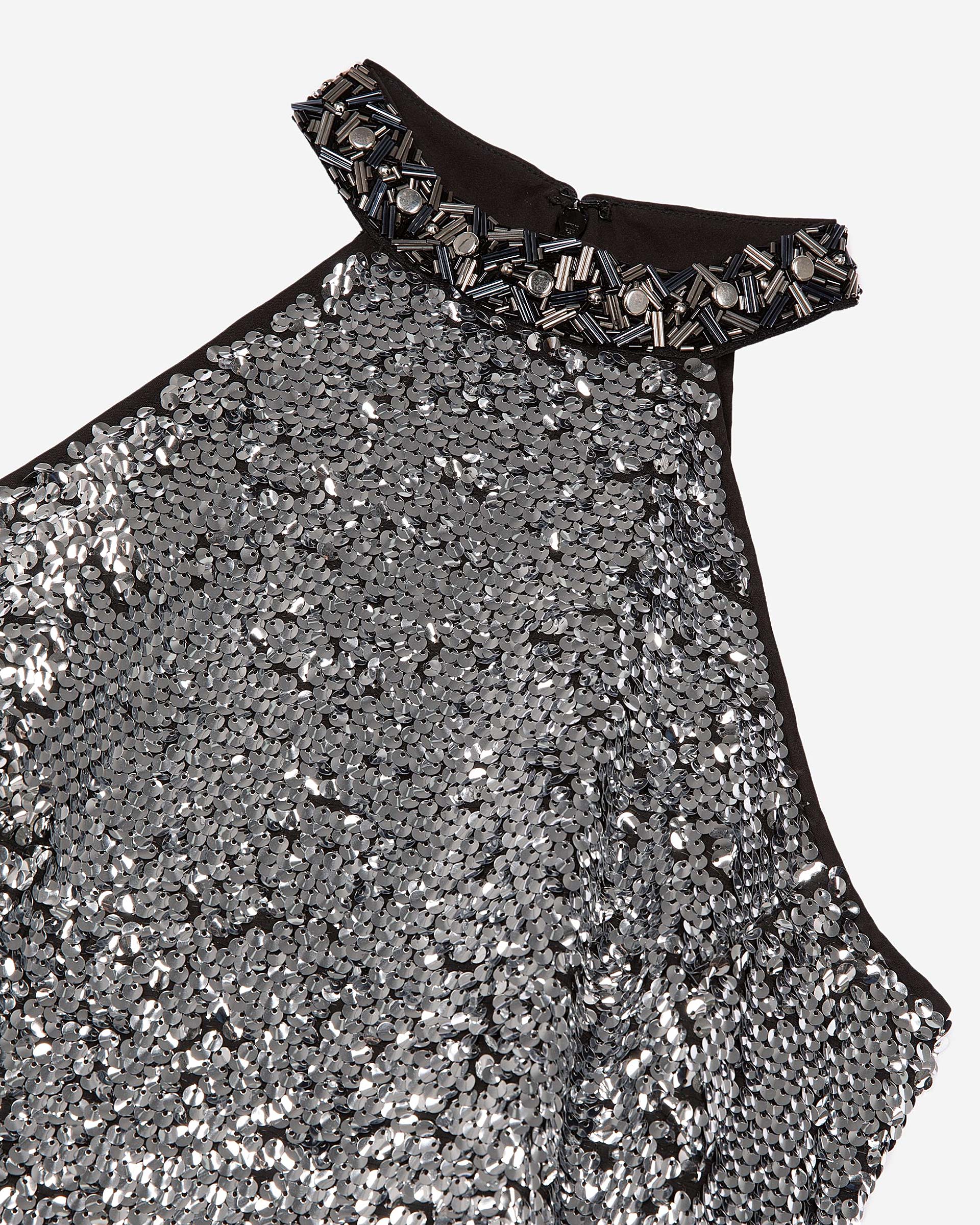 Short dress in silver sequins