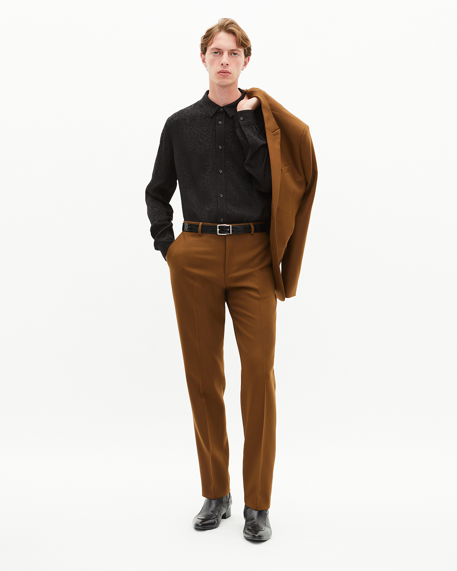 Straight-leg suit pants in brown wool